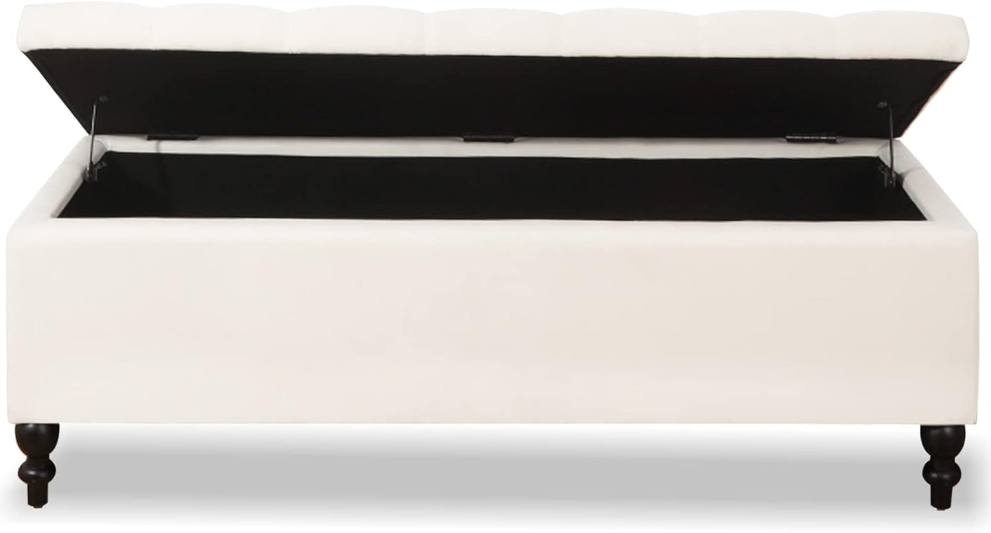 Living&Giving Storage Ottoman 50.2 Inches Upholstered Fabric Storage Ottoman Bench,Button Tufted Ottoman with Storage for Living Room,Bedroom End of Bed Bench Withstands 304lbs (Ivory-TP)