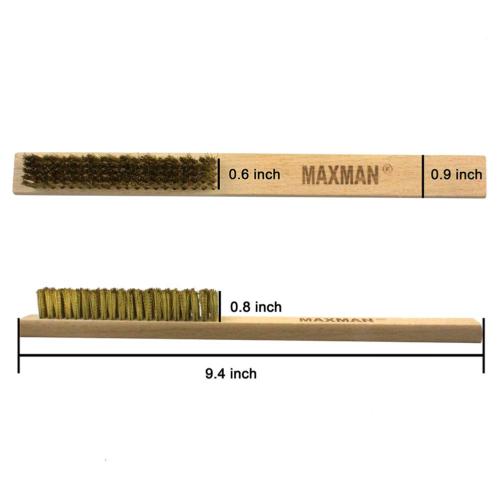 MAXMAN Brass Brush, Soft Brass Bristle Wire Brush for Cleaning Metal Rust, Welds, Home and Kitchen, Wire Scratch Brushes with 10" Beechwood Handle