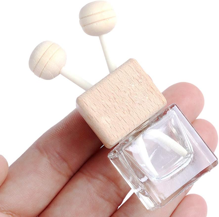 10 Pack,8ml Clear Glass Car Air Freshener Perfume Clip Diffuser,Empty Essential Oil Perfume Vials Diffuser Vent Outlet,Thick Glass Ornament With Wooden Caps,FREE Funnel,Dropper