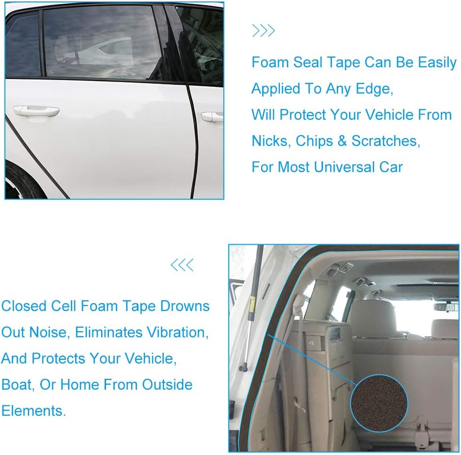 2 Rolls Foam Seal Tape for Door Window Insulation, Soundproof and Shockproof Foam Adhensive Strip, 3/8"Wx3/16"T Single Sided Foam Tape, Cold Air and Draft Closed Cell Seal Strip,Total 32FT