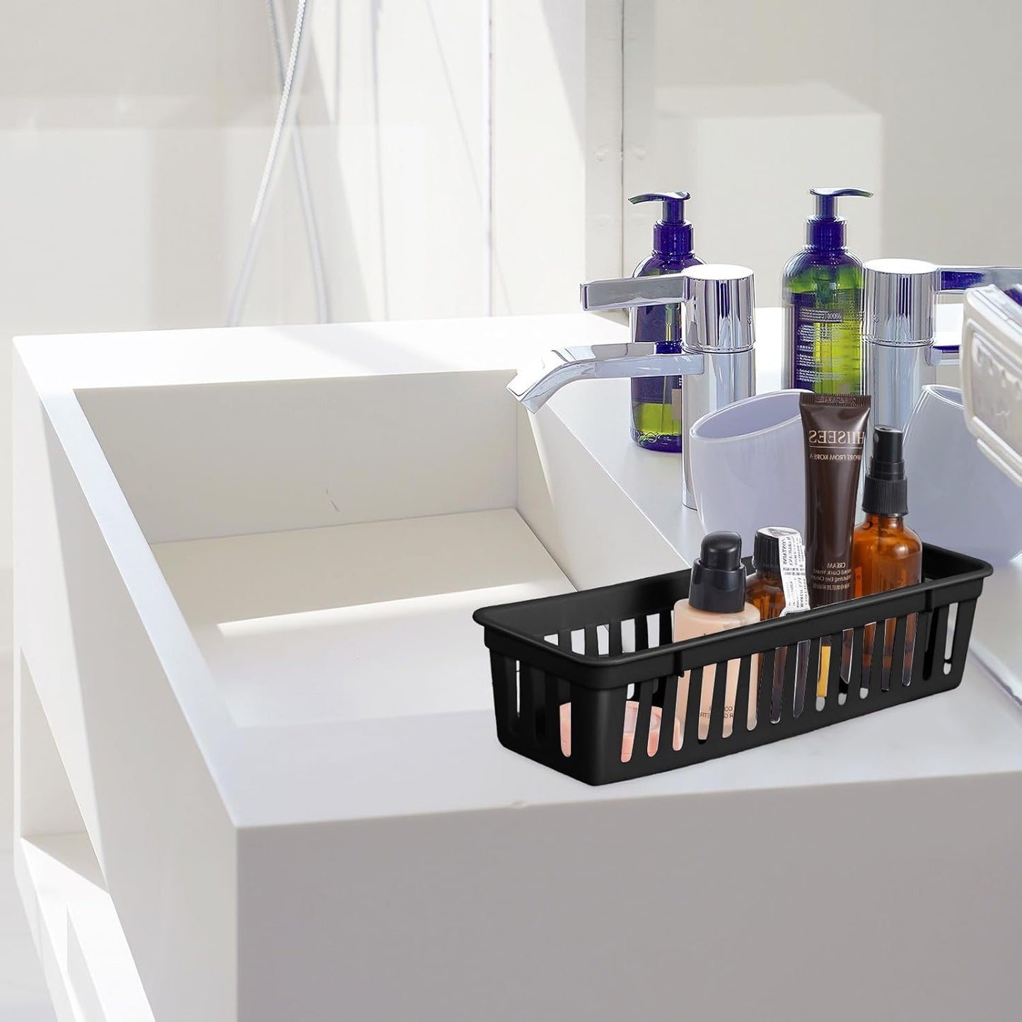 Domensi 24 Pcs Slim Plastic Storage Baskets Tray for Organizing 10.25 x 3.25 x 2.5 Inch Small Storage Bins Stackable Drawer Pencil Trays Holder for Desk Garage Office Containers(Black)