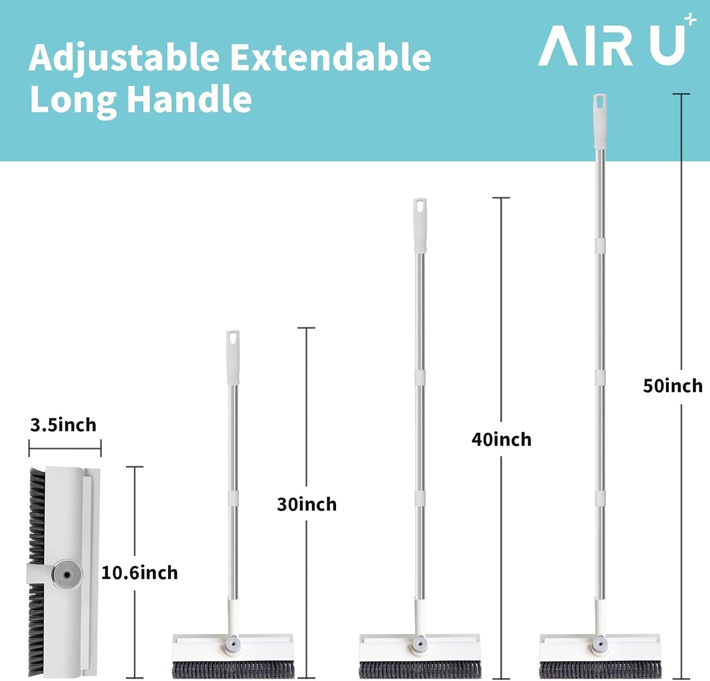 Floor Scrub Brush with Long Handle, 3 in 1 Scrape and Heavy-Duty Stiff Bristle Scrubber Brush for Cleaning Shower Bathroom, Patio, Garage, Kitchen, Wall and Deck (White, 1 Pack)