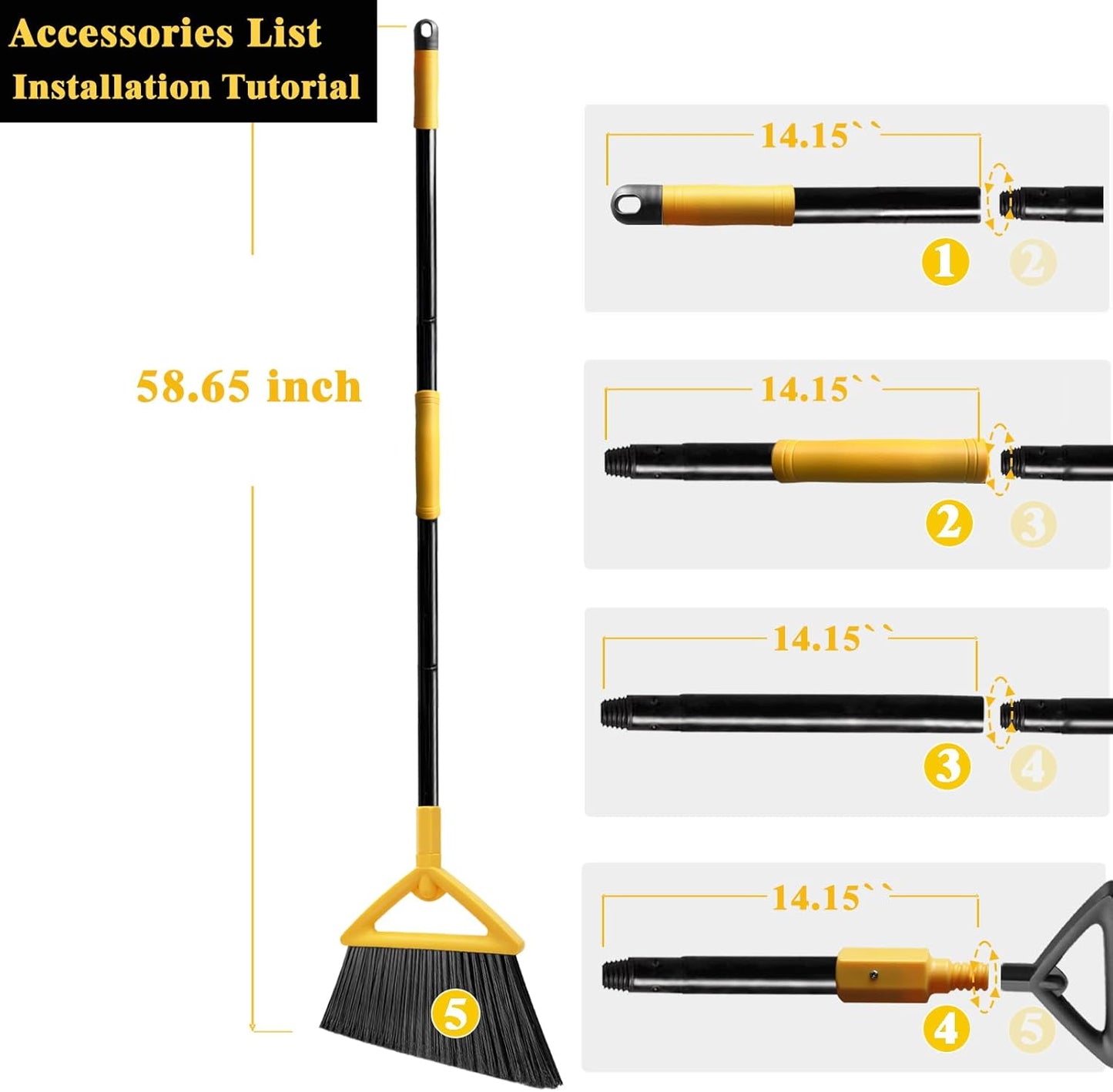 Heavy Duty Broom Outdoor and Indoor, 3 Pack Upgraded Commercial Angle Brooms, Perfect Yellow Broom of House, Kitchen, Garage, Courtyard