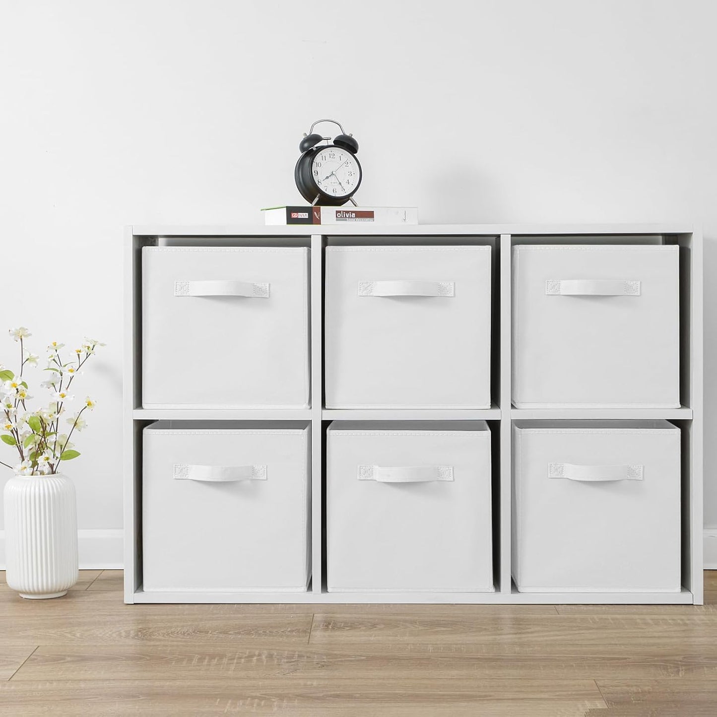 Stero 13x13x13 Inch Fabric Storage Bins 6 Pack Fun Colored Durable Storage Cubes with Handles Foldable Cube Baskets for Home, Kids Room, Closet and Toys Organization White