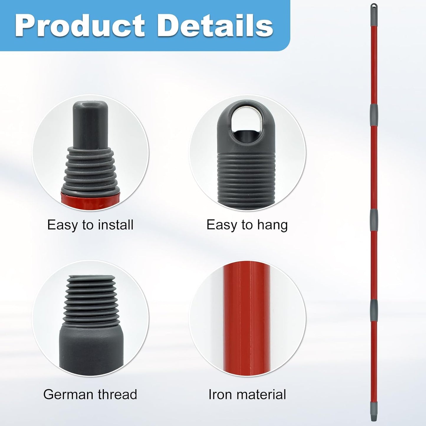 Mop Handle for Ocedar, Mop Handle for O Cedar, Spin Mop Replacement Handle for O Cedar, 4 Section 30" to 58" Mop Handles for Ocedar Spin Mop & H2pro Flat Mop, Mop Stick Mop Pole Handle for Ocedar Mop