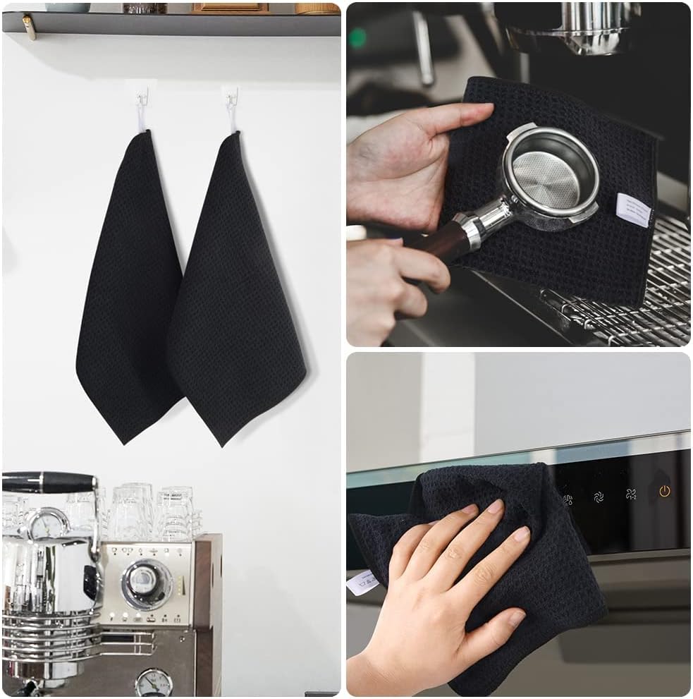 KinHwa Microfiber Dish Cloths Thick Waffle Weave Kitchen Dish Rags Ultra Absorbent Odor Free Dishcloths 12inch x 12inch… (Black 10 pc, 12in x 12in)