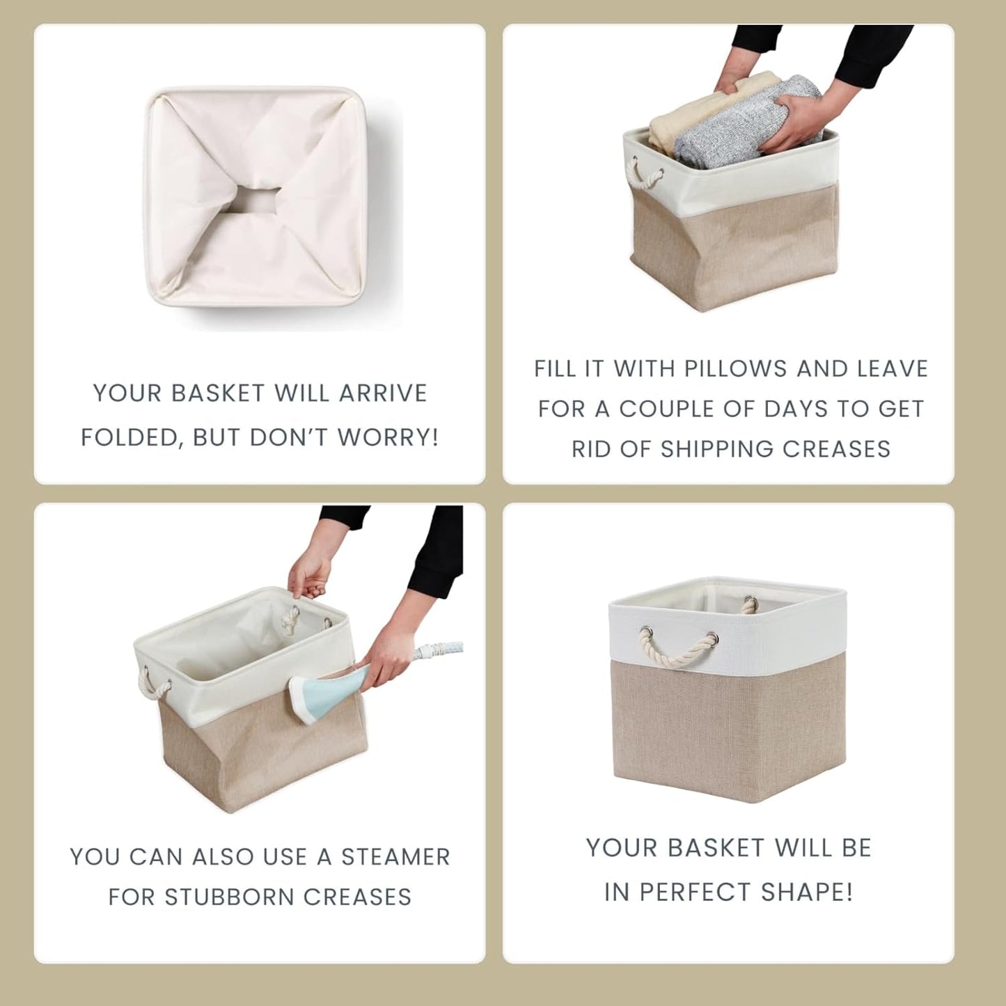 Mangata Canvas Storage Boxes, 11.8 Inch Cube Storage Bins Set of 6 for 12 Inch Cabinets, Fabric Baskets with Cotton Rope Handle for Organizing Clothes Nursery Home (Khaki/White)