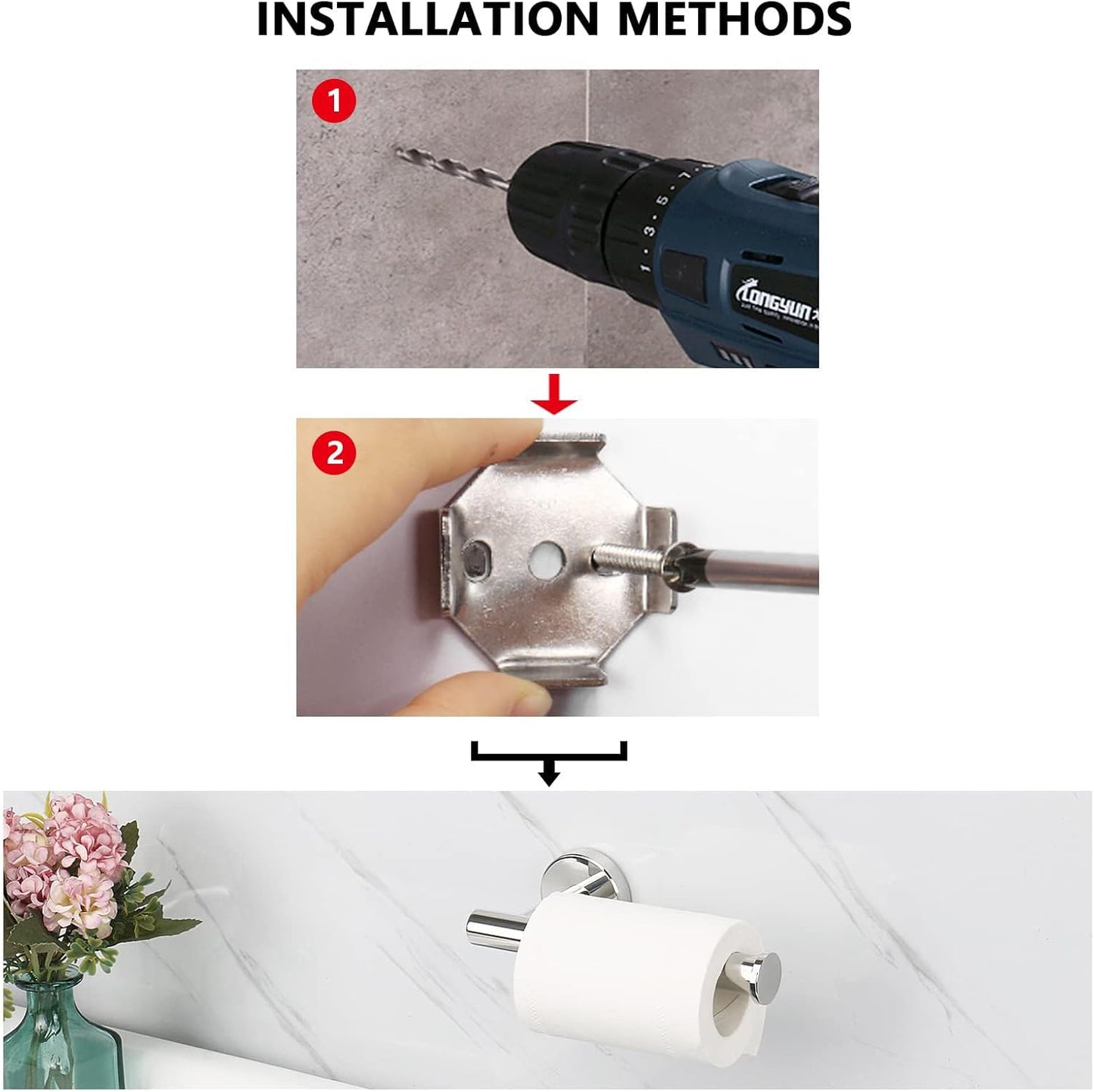 NearMoon Bathroom Toilet Paper Holder, Premium SUS304 Stainless Steel Rustproof Wall Mounted Toilet Roll Holder for Bathroom, Kitchen (10 Pack, Chrome Finish)