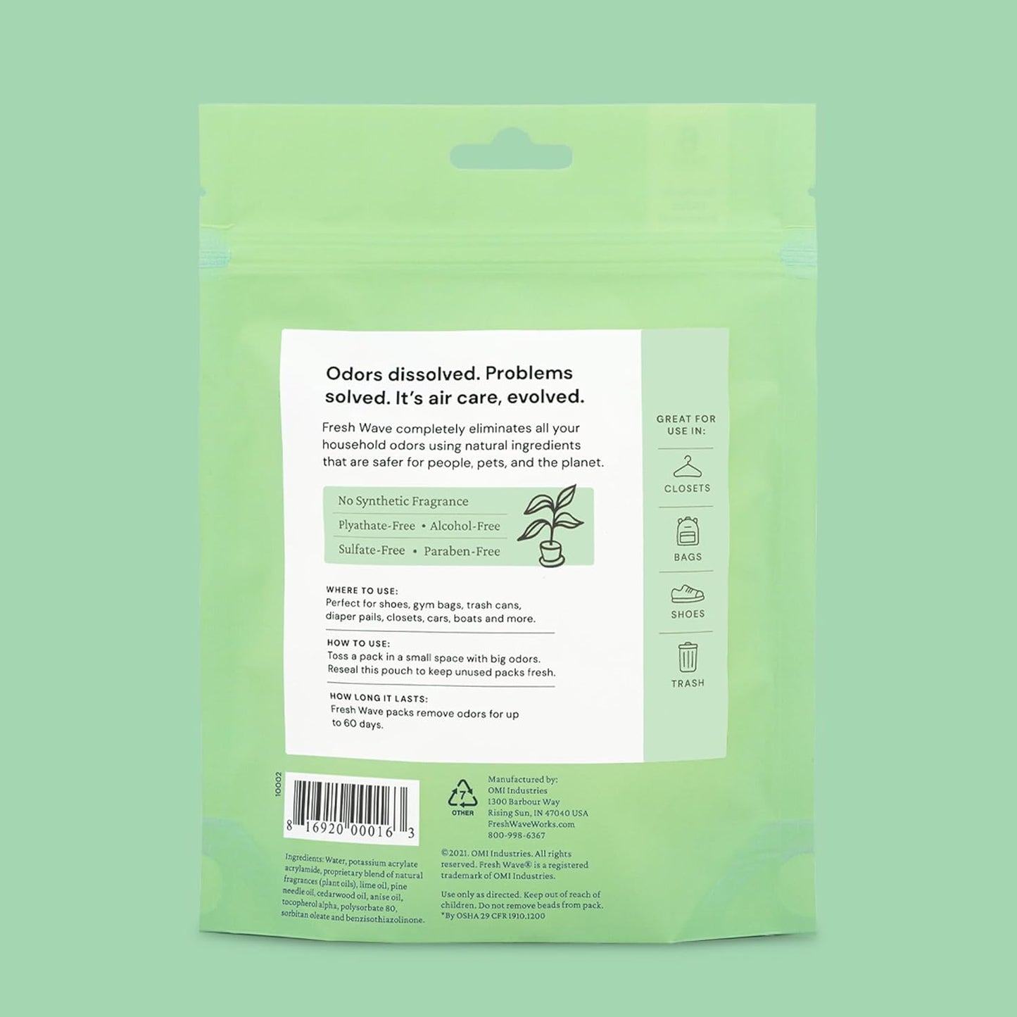 Fresh Wave Odor Eliminating & Deodorizing Packs, Bag of 6 - Safer Odor Relief for Small Spaces, Natural Plant-Based Odor Eliminator, Odor Absorbers for Home