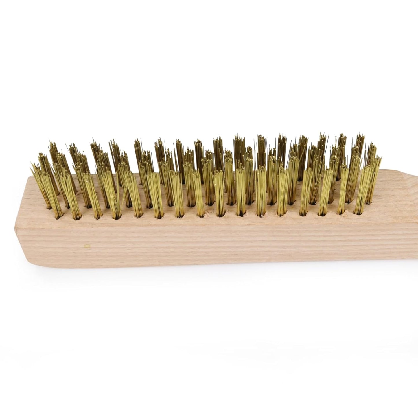 MAXMAN Brass Brush, Heavy Duty Brass Wire Brush Set 2Pcs, Metal Brush, Wire Brushes for Cleaning Rust with 10" Curved Beechwood Handle