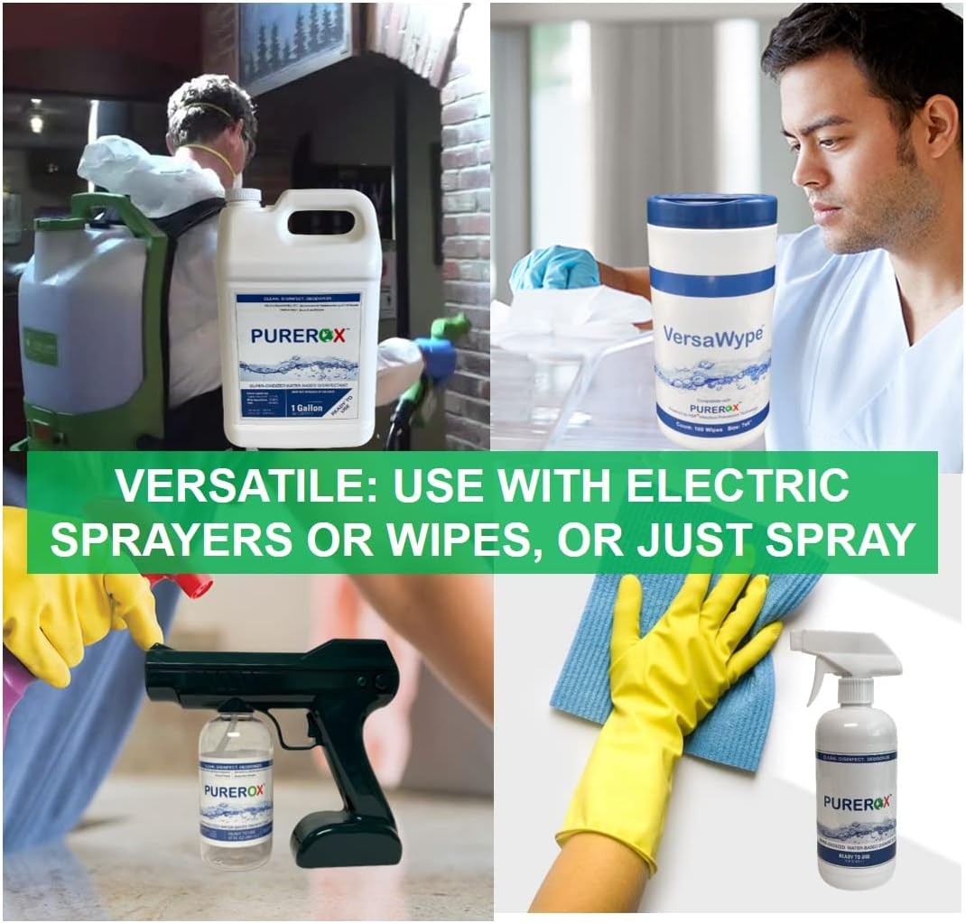 disinfectant (1 gallon) Eliminate 99.9999% viruses, Norovirus, HIV, MRSA and fungi. PUREROX Hypochlorous technology. Hospital Grade. Use Anywhere. No residue.No Rinse. Suitable All Surfaces