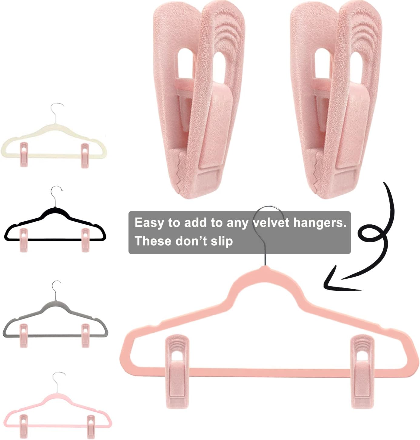 Light Pink Velvet Hangers (80-Pack), Non-Slip Strong Hanger Clips for Velvet Skirts & Pants