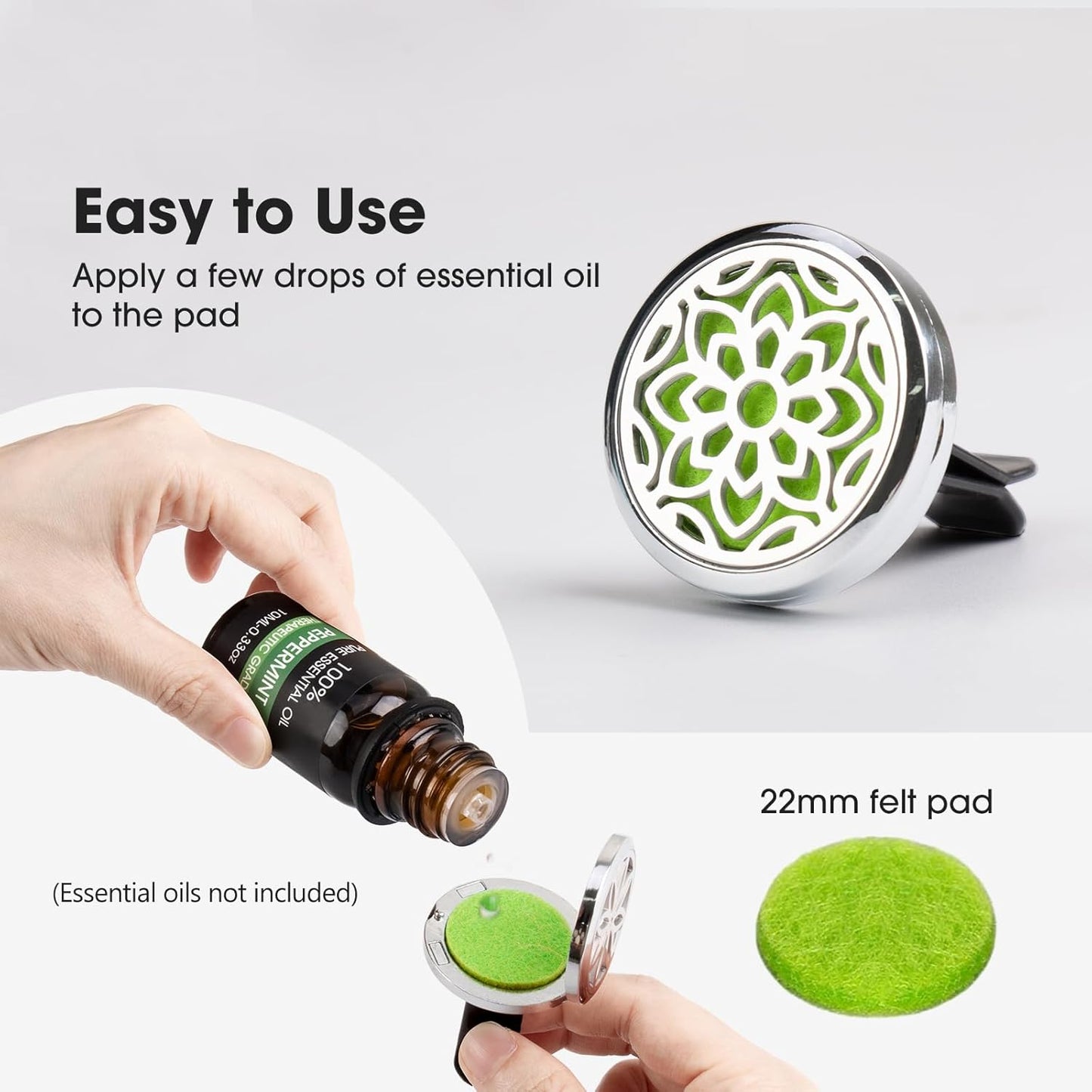 ttstar Car Diffuser Vent Clip - 30mm Aromatherapy Essential Oil Car Diffuser Vent Clips with 36 Refill Pads (3 Lotus Vent Clips, Metal)