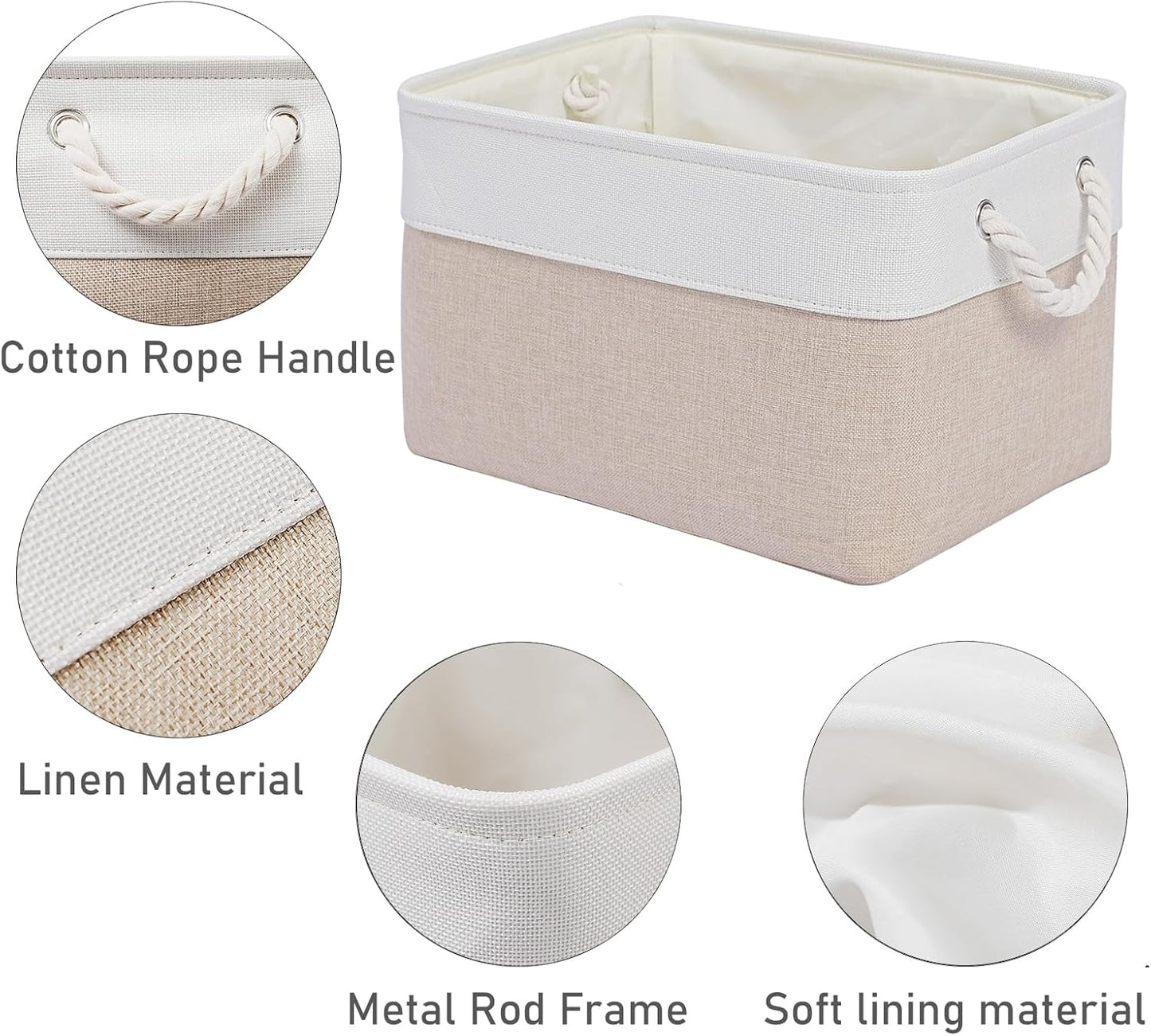 15x11x9.5 Inch Storage Baskets for Shelves,3 Pack Storage Bins,Foldable Organizer Boxes, Decorative Storage Basket for Organizing Clothes, Toys, Books, Foldable Cloth Baskets (White&Beige)