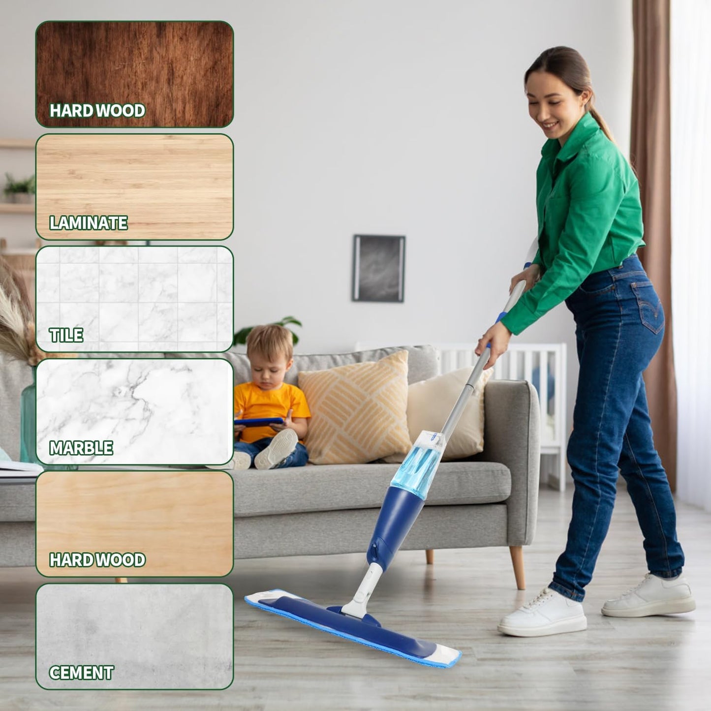 3 Pack Microfiber Cleaning Pads for Bona Mop, Reusable Microfiber Mop Pads for 18 Inch Mop, Hardwood & Hard Surface Floors Replacement Cleaning Mop Pads, Machine Washes