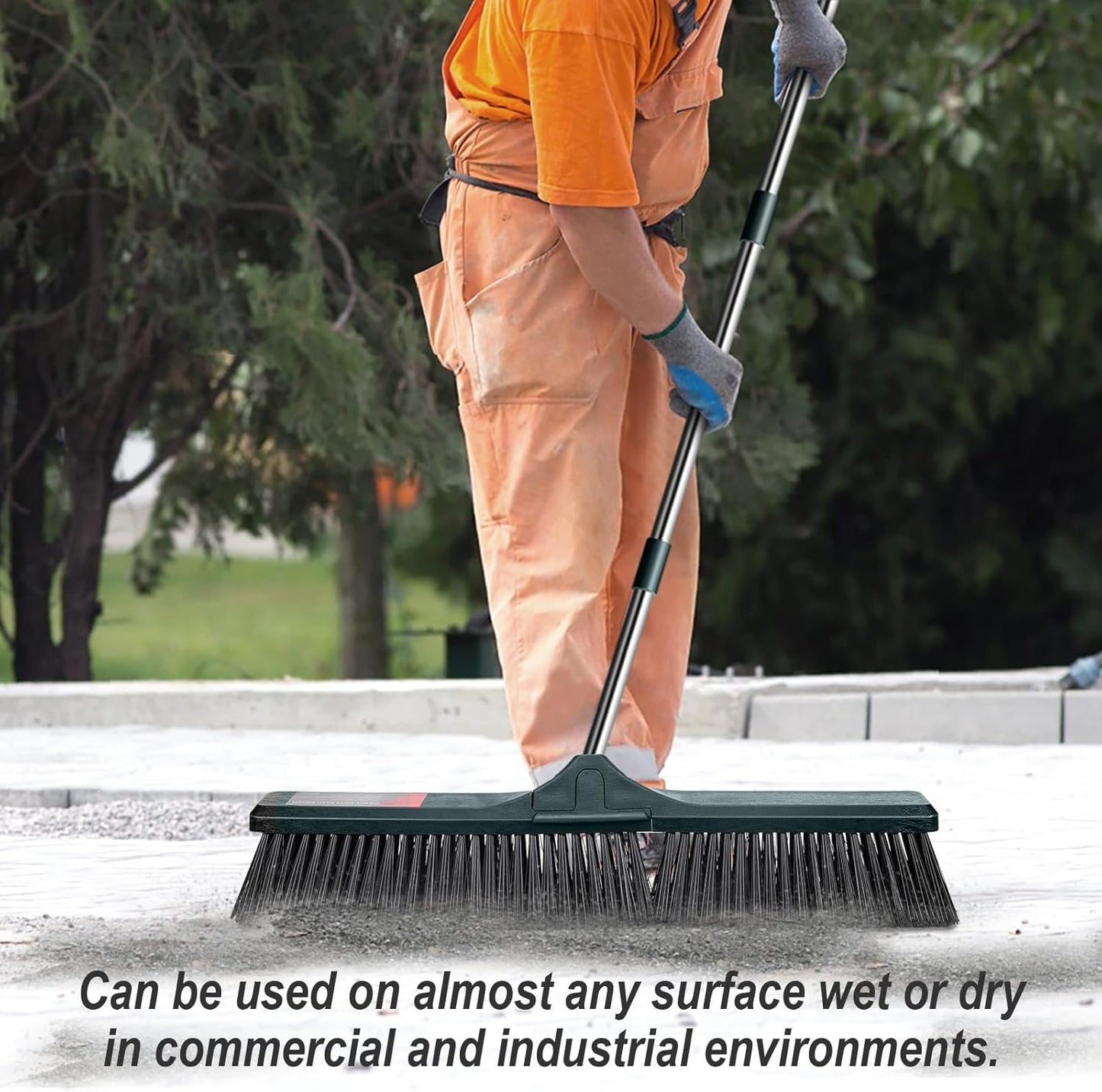 MASTERTOP 24" Push Broom Outdoor, Heavy Duty Garden Brush Broom with 58" Long Handle and Stiff Bristles,Commercial Outdoor Broom for Deck Driveway Garage Yard Patio Warehouse Concrete Floor Cleaning