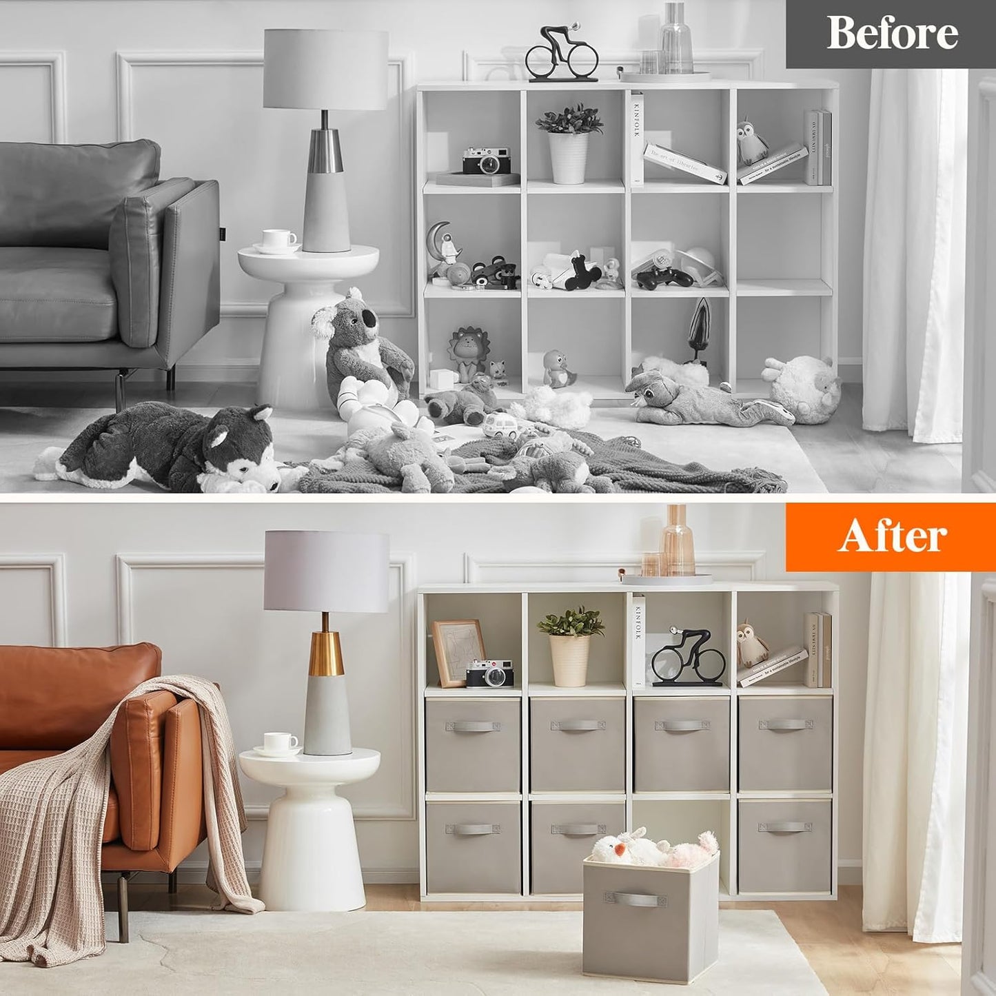 Lifewit 13 Inch Cube Storage Bins, 8 Packs Storage Cubes Foldable Decorative Fabric Storage Baskets for Organizing Home Organizers with Handles for Shelves, Closet, Light Gray