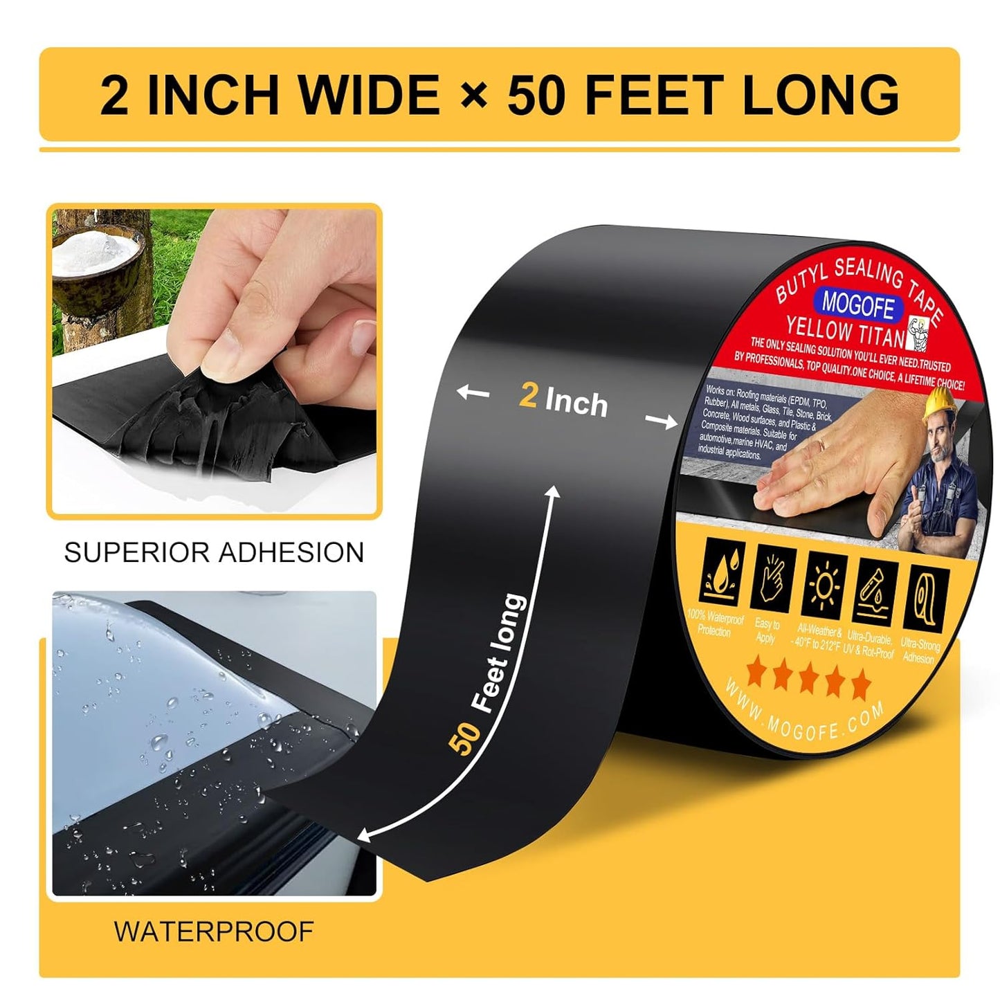 RV Roof Sealant Tape Black, 2 Inch x 50 Feet RV Repair Roof Sealer Seal Tape UV-Resistant Waterproof Sealant Tape for RV Repair, Camper, Trailer, Boat Sealing, Leaking Roof, Window