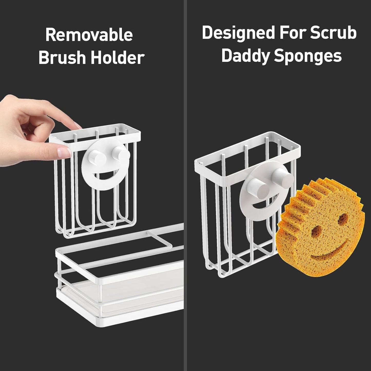 Moforoco Kitchen Dish Soap Dispenser Set, 16OZ Glass Bottle, Hand and Dish Soap Dispenser Set, Instant Dry Tray, Non-Slip Silicone Pad, Brush Holder with Smiley Face Sponge Holder, Kitchen Decor