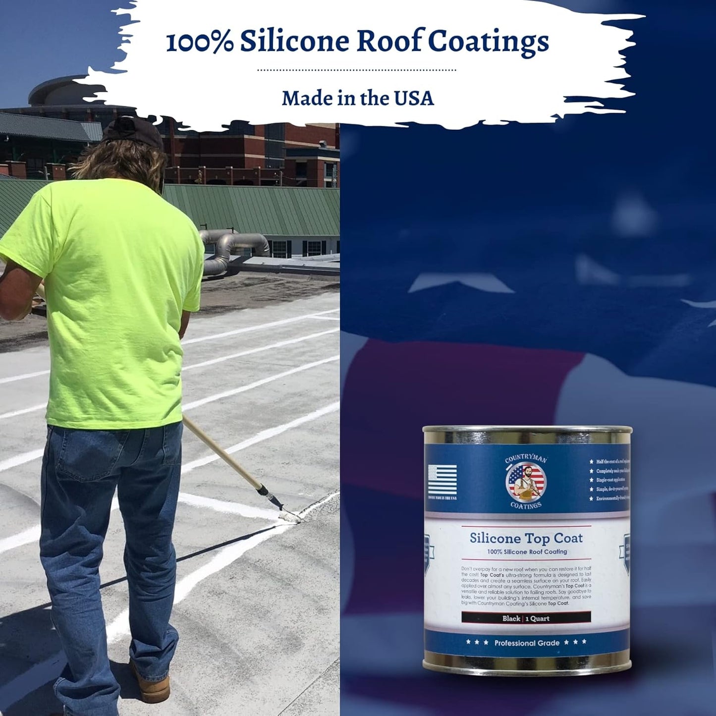 Countryman Coatings - 100% Silicone Roof Coating - Restore Your Roof in a Day - Seal Leaks, Cracks, Seams, Penetrations - Adheres to All Surfaces (1 Quart, Black)