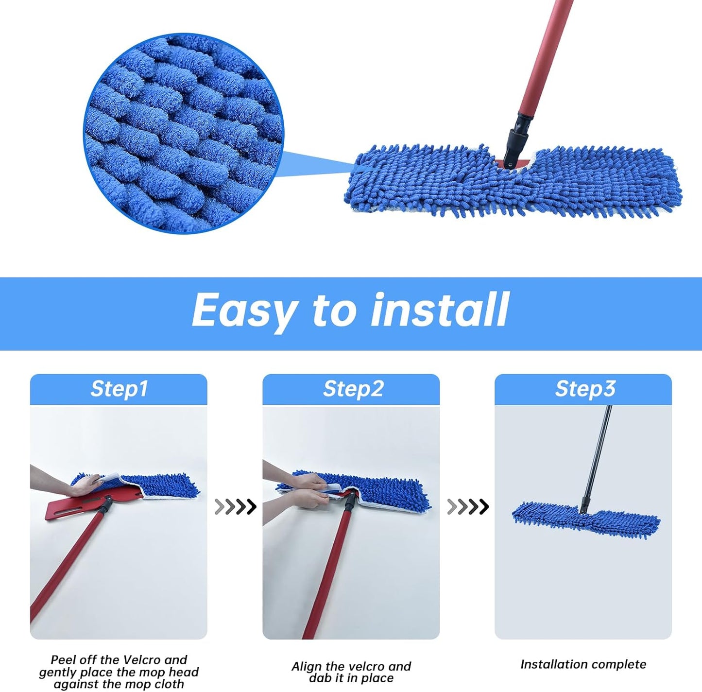 4 Pack Mop Heads Replacements Compatible with O-cedar Dual-Action Flip Mop,Microfiber&Chenille Mop Replace Head for Dry/Wet Use,Double-sided,Reusable and Washable Dust Mop Refills for Floor Cleaning