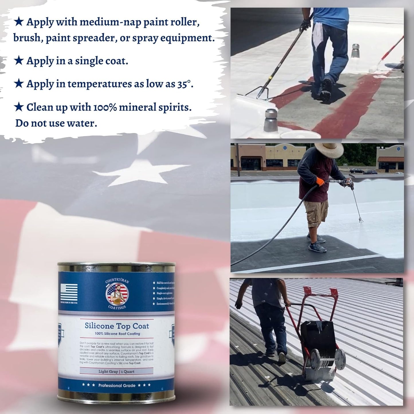 Countryman Coatings - 100% Silicone Roof Coating - Restore Your Roof in a Day - Seal Leaks, Cracks, Seams, Penetrations - Adheres to All Surfaces (1 Quart, Light Gray