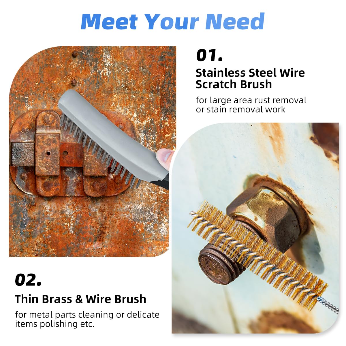 7 PCS Wire Brush Set, Brass Wire Brush and Stiff Bristle Metal Brush with Handle, Heavy Duty Stainless Steel Wire Brushes for Cleaning Rust, Paint Removal, Grill, Welding Slag