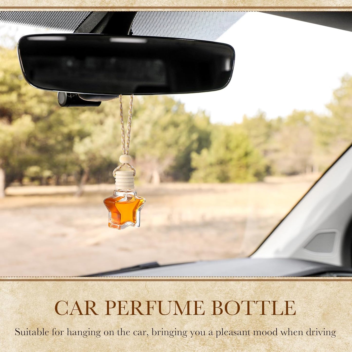 BBTO 50 Pcs Hanging Car Air Freshener Car Diffuser Bottles Empty Glass Perfume Bottle Freshener Diffuser Bottle Pendant for Essential Oil Fragrance Aromatherapy Bottle Ornament(Star)