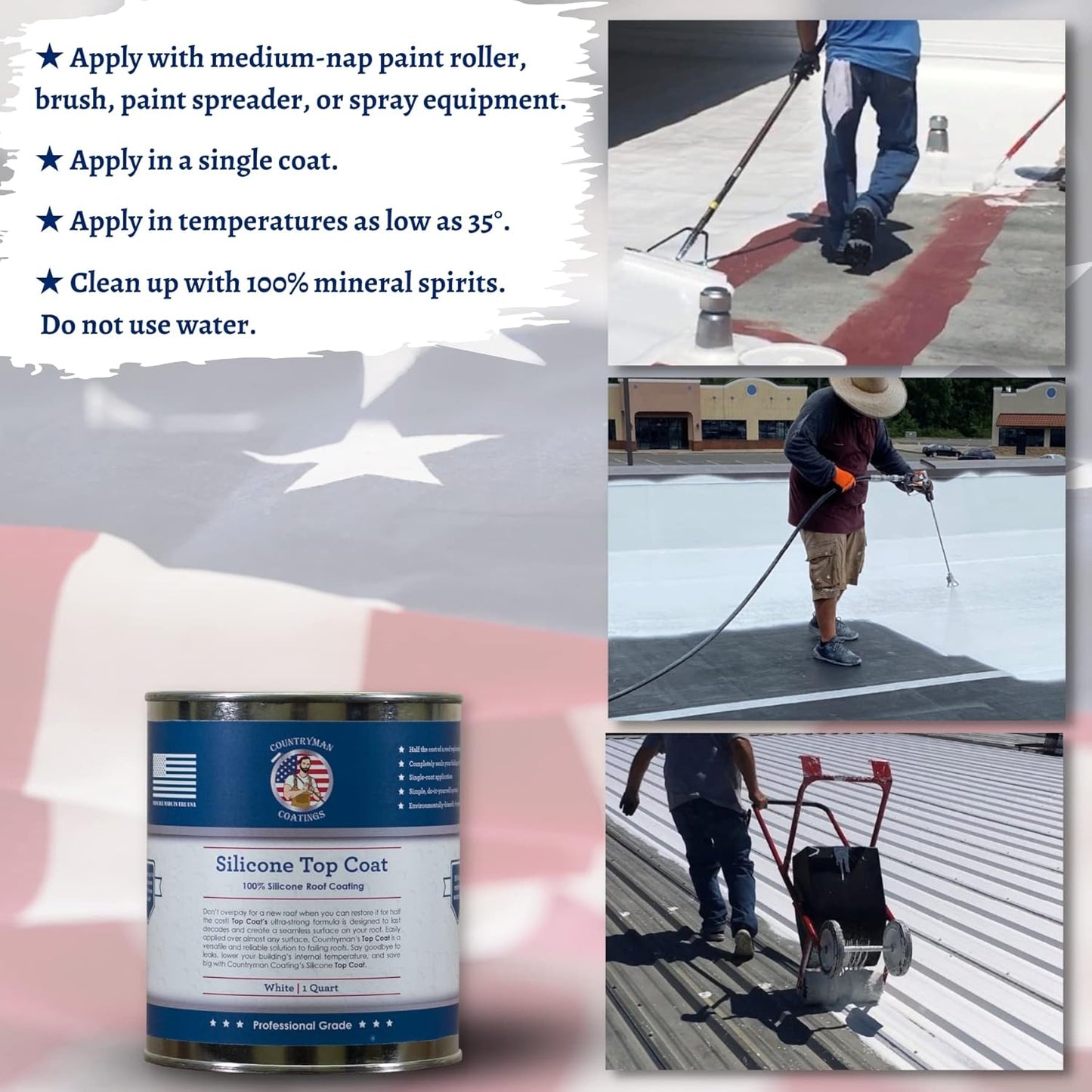 Countryman Coatings - 100% Silicone Roof Coating Restore Your Roof in a Day Seal Leaks, Cracks, Seams, Penetrations Adheres to All Surfaces (1 Quart, White)