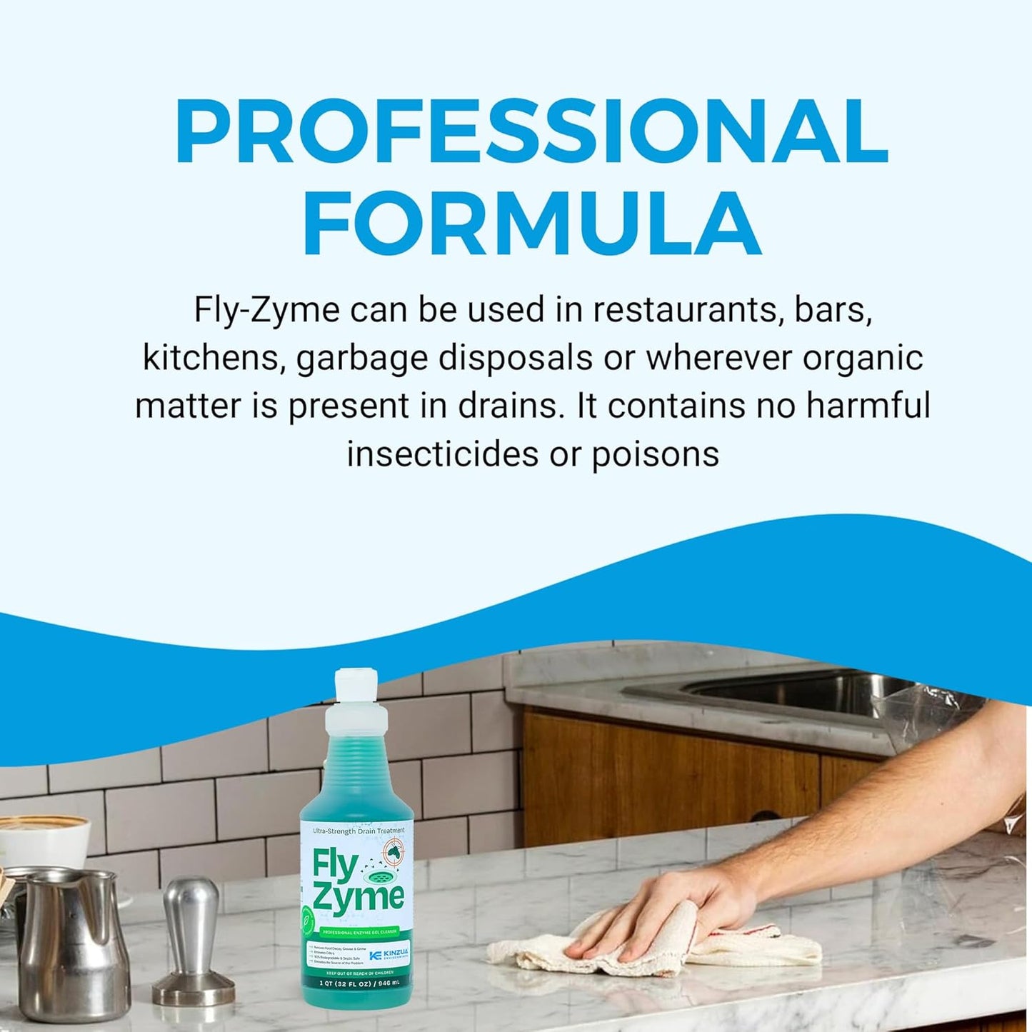 Kinzua Environmental Fly-Zyme, Highly Concentrated Enzyme Drain Cleaner for Pipes, Drain Gel for Fruit Flies, Organic Waste Degrader & Odor Neutralizer, 32 fl oz, Pack of 2
