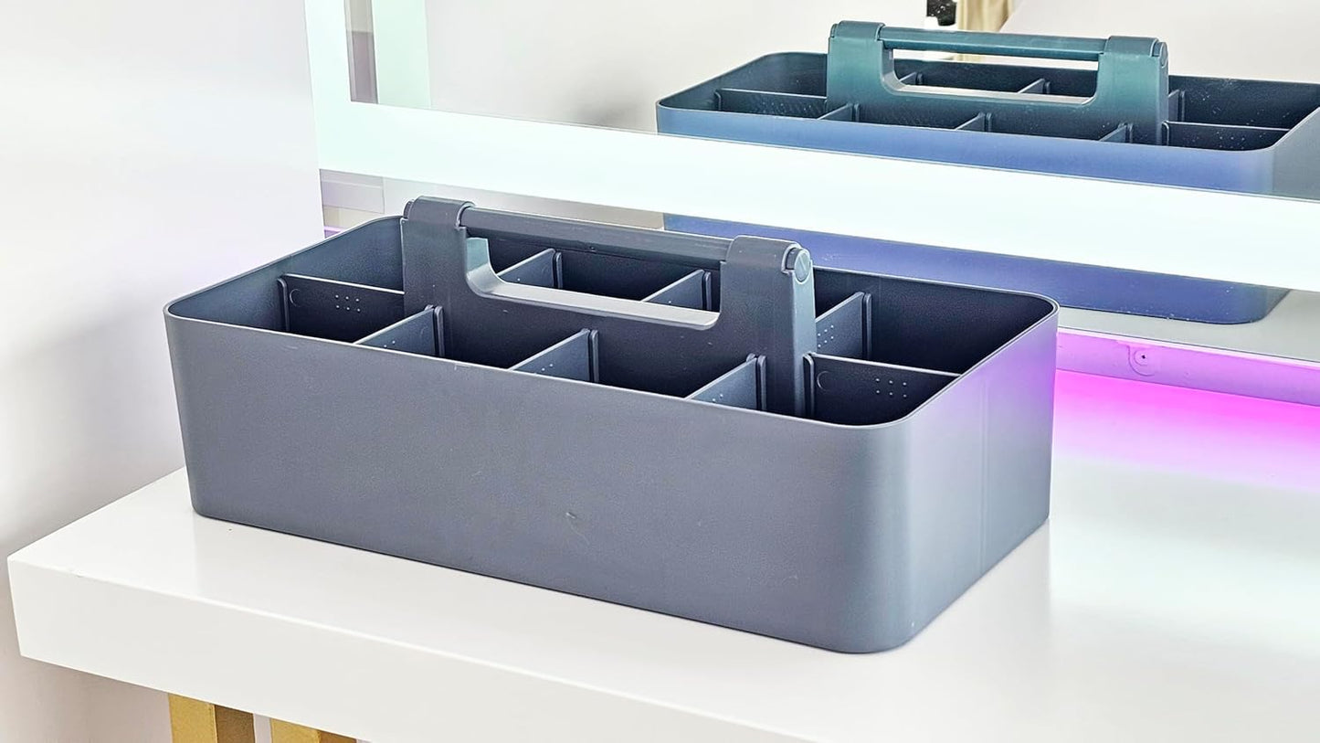 2 PACK - Portable DIY 8 Dividers Durable Plastic Tote Tool & Supply Cleaning Caddy with Handle Made In USA (Orion Gray)