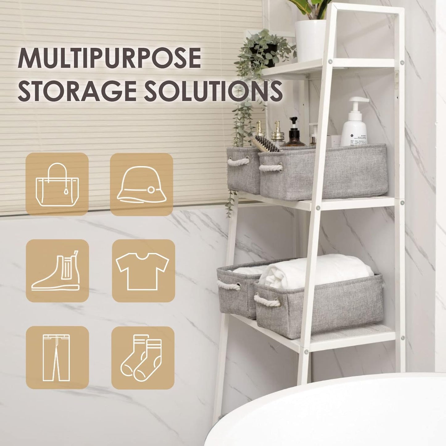 TheWarmHome Storage Bins for Shelves - 11.8x7.9x5.2 inch Grey Small Storage Baskets for Organizing, Fabric Storage Cubes Closet Organizer for Home Nursery Gift Decorative (Gray)