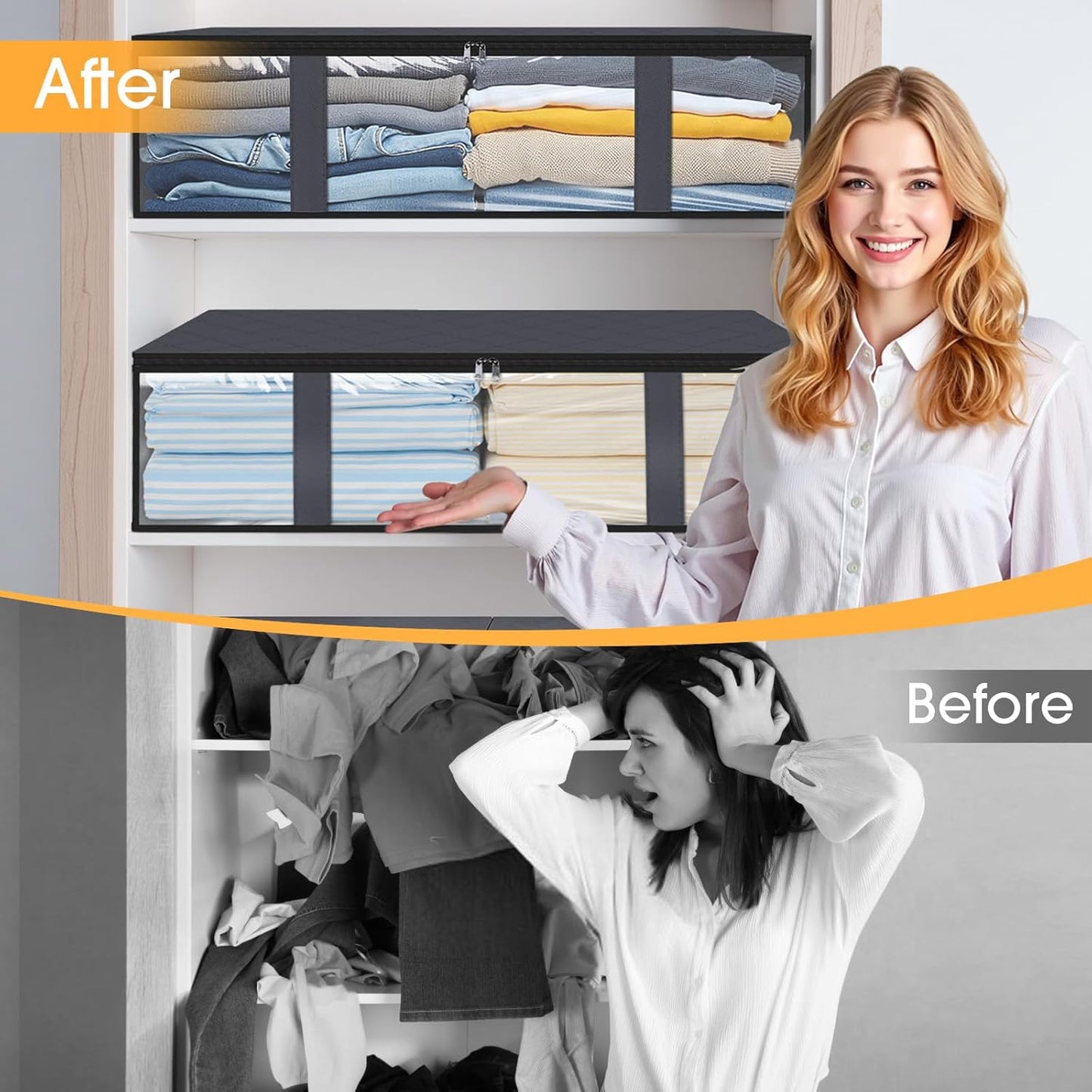 StorageRight Under Bed Storage Bins, 3-Pack 40L Foldable Fabric Storage Bags with Transparent Window, Breathable Organizer for Clothes/Blanket/Comforter/Quilt, Grey