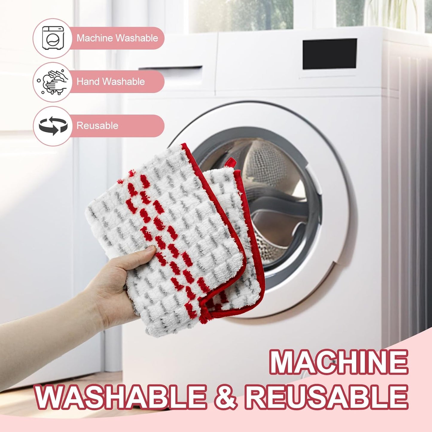 Microfiber Spray Mop Pads - Compatible with Promist MAX, Double Sided Replace Head for Dry/Wet Floor Cleaning Usable (4 Pack Red)