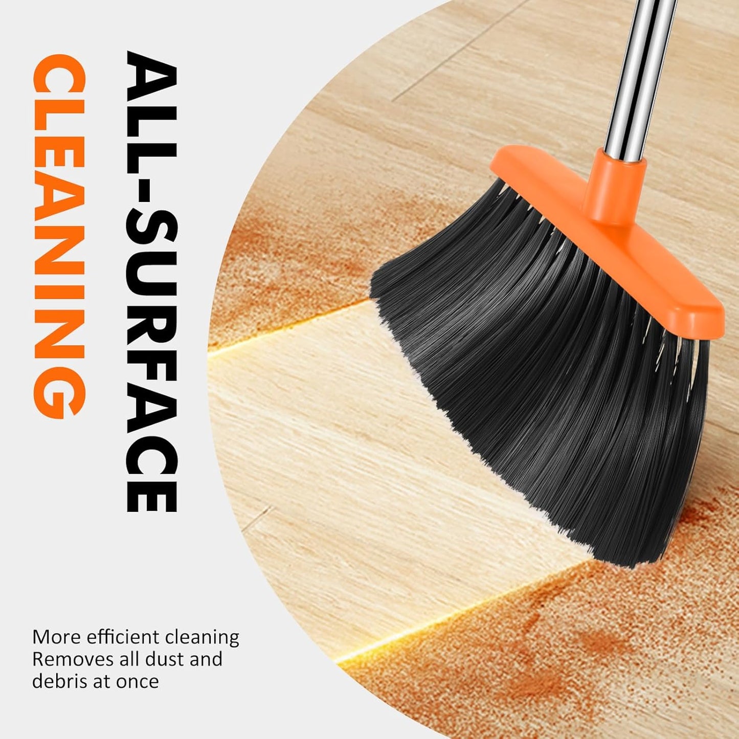 NACENA Heavy Duty Broom, 55 Inch Long Handle Outdoor Large Angle Brooms, Commercial Broom for Sweeping Indoor, for Home Garage Kitchen Office Courtyard Lobby Patio Lawn Concrete (Grey&Orange)