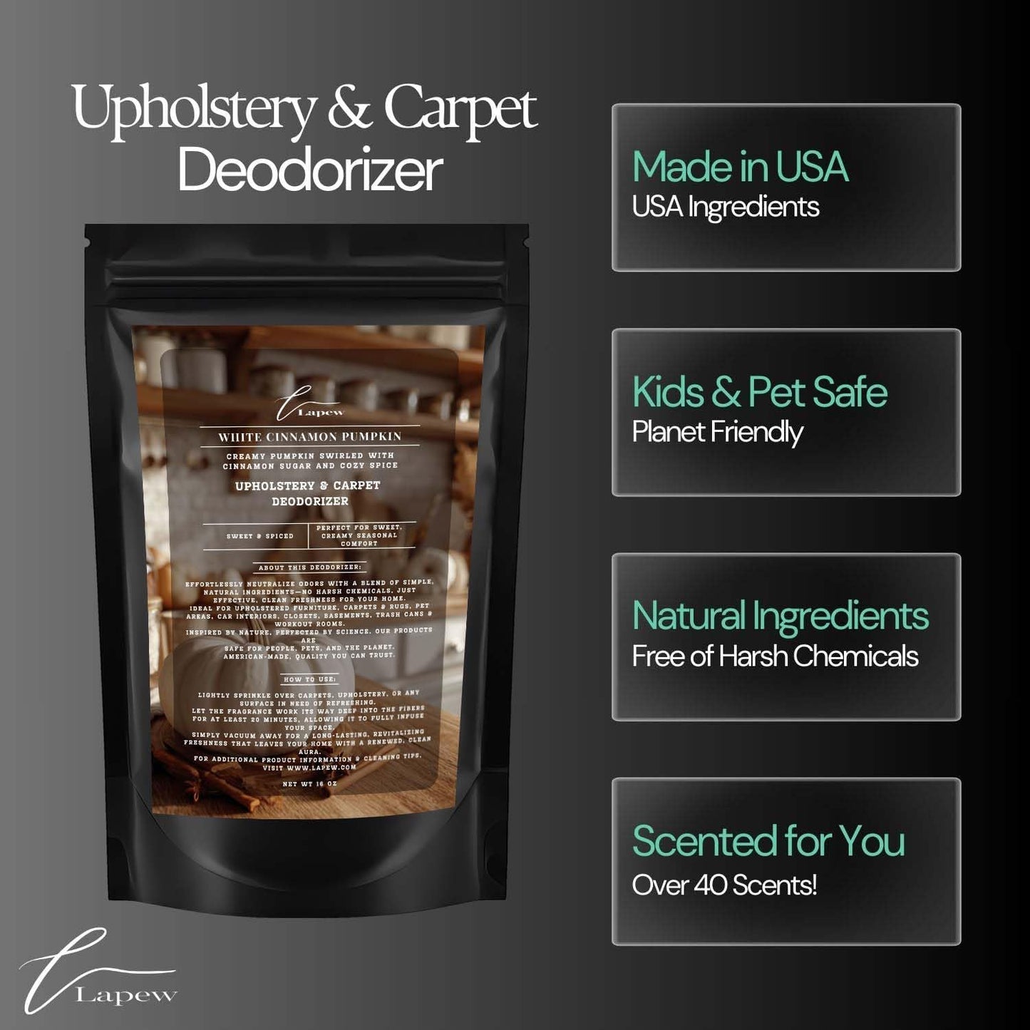 White Cinnamon Pumpkin Carpet Freshener Powder: Powerful Odor Eliminator for Home, Upholstery Deodorizer, Carpet Deodorizer, Pet Urine, Cat Litter Box - White Pumpkin Fragrance