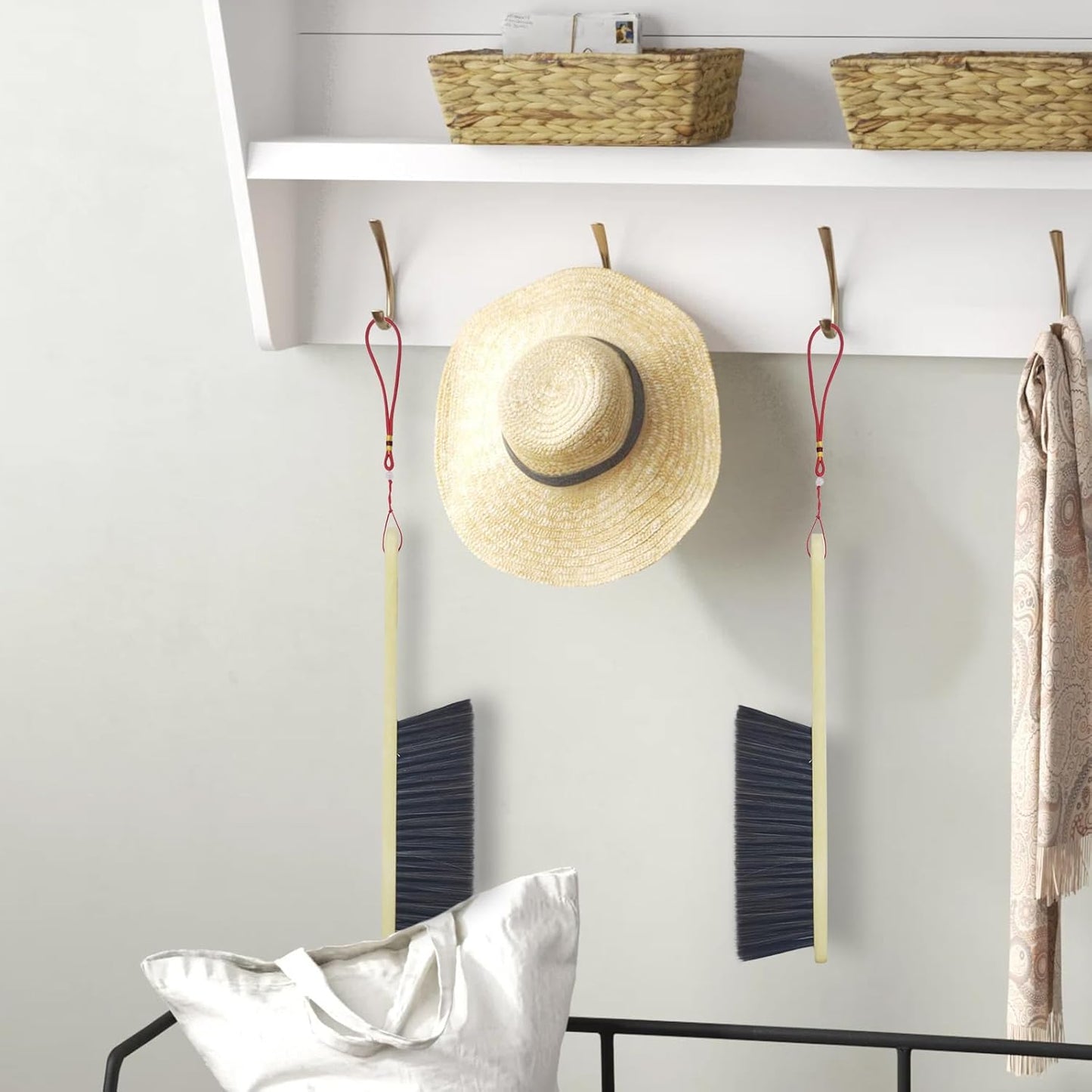 2 Piece Wooden Hand Broom, Dust Brush,Bench Brushes,Soft Bristles, Long Fireplace Brush with Wood Handle for Clothes Household Cleaning, Counters, Beds, Sofas, Car Fireplaces, Benches, Furniture