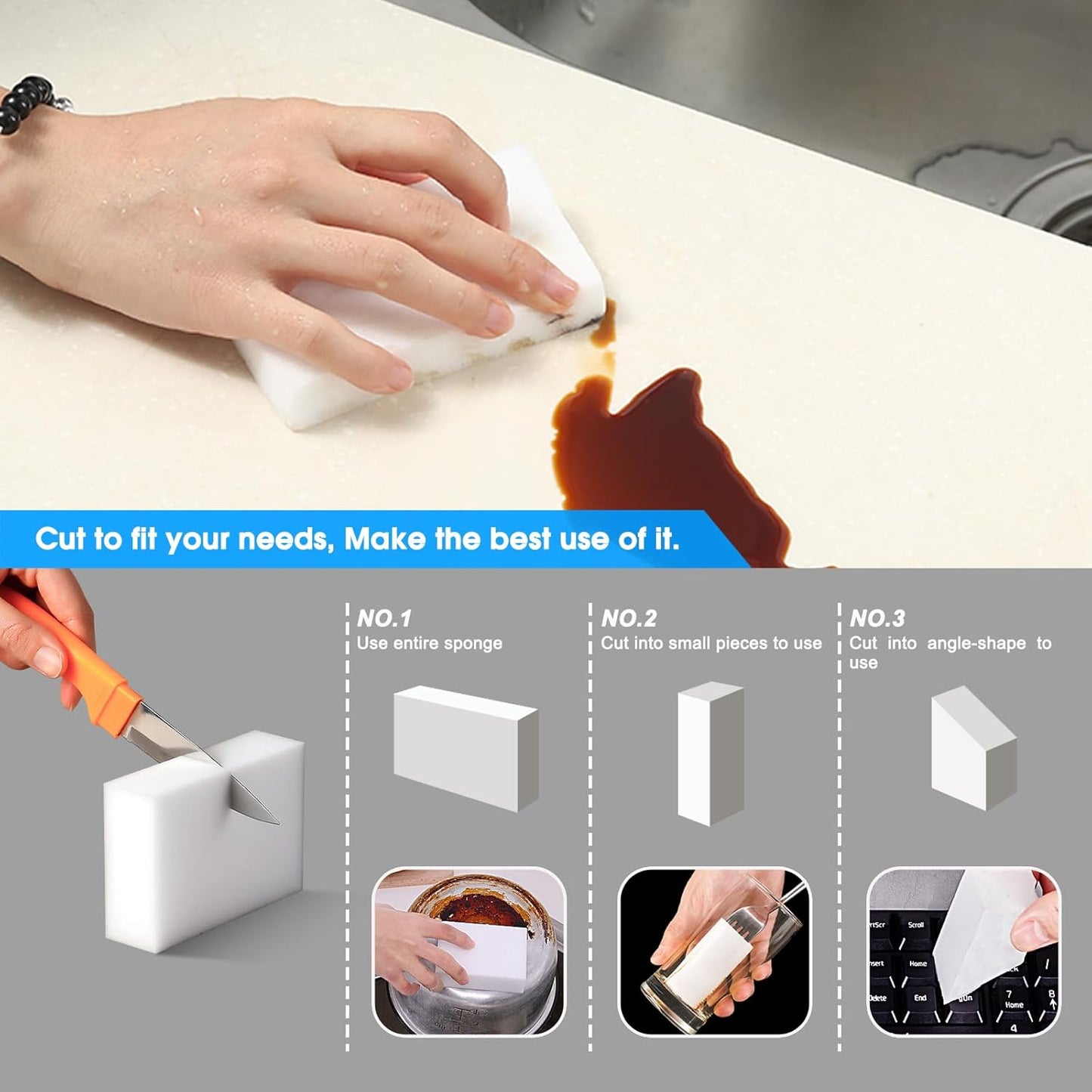 10Pack Melamine Sponges for Multi-Purpose Cleaning - Tough, Durable Magic Sponge Erasers for Use on Sinks, Kitchen, Bathrooms, Walls, Floors, Bathtubs, Shoes, Furniture, Cars - Won't Rip Easily.