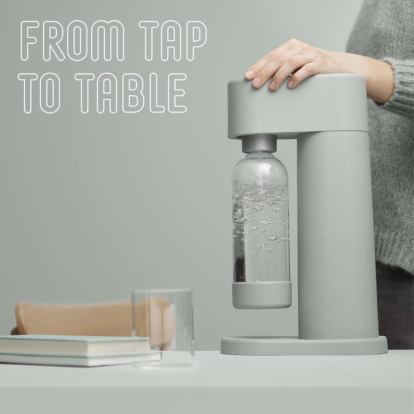 Mysoda Carbonating Bottles 2Pck 1L - Compatible with MySoda and any brands - Quick-Lock Reusable Bottles - Lid and Base Made of Wood Composite - BPA Free - Sage Green