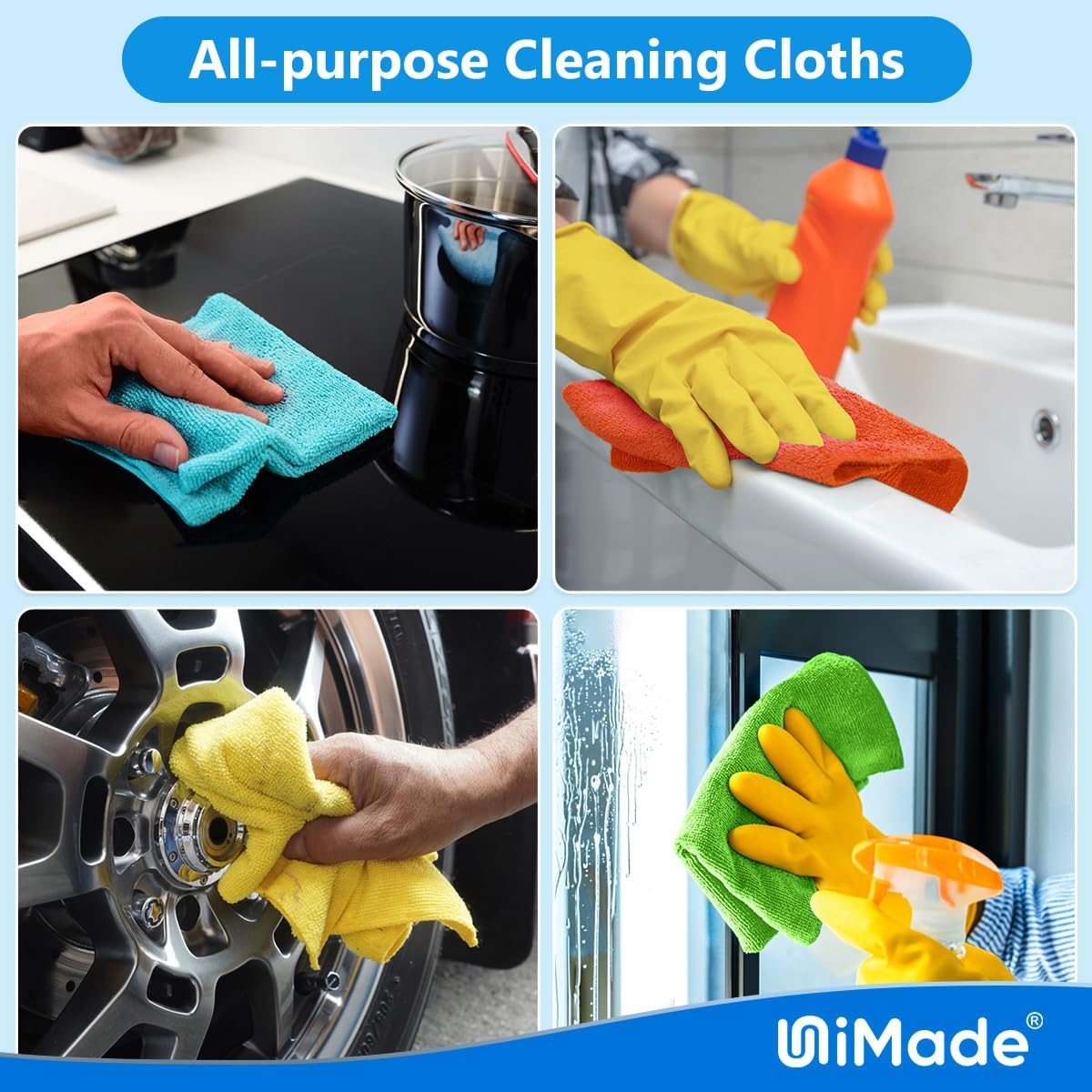Microfiber Cleaning Cloth, 50PK Reusable Shop Rags Bulk Microfiber Cleaning Cloth Lint Free Cleaning Towels for Car Kitchen Automotive Bar Mechanic Restaurant Garage, 11.5"x11.5", Multicolor