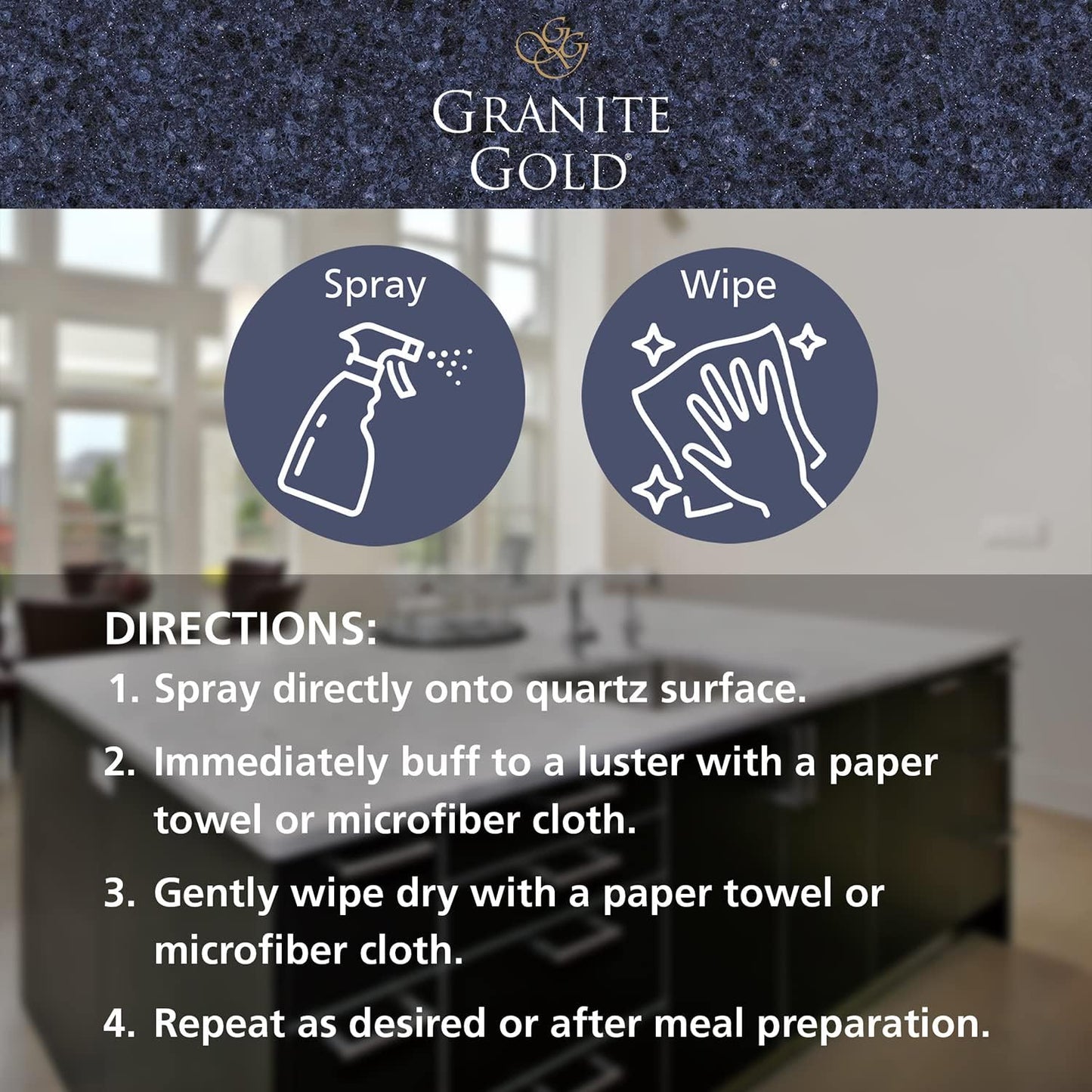 Granite Gold Quartz Clean & Shine Streak-Free Cleaner Deeps Cleans and Polishes All Quartz Surfaces Including Silestone, LG, and More, 24 Fl Oz (Pack of 1)