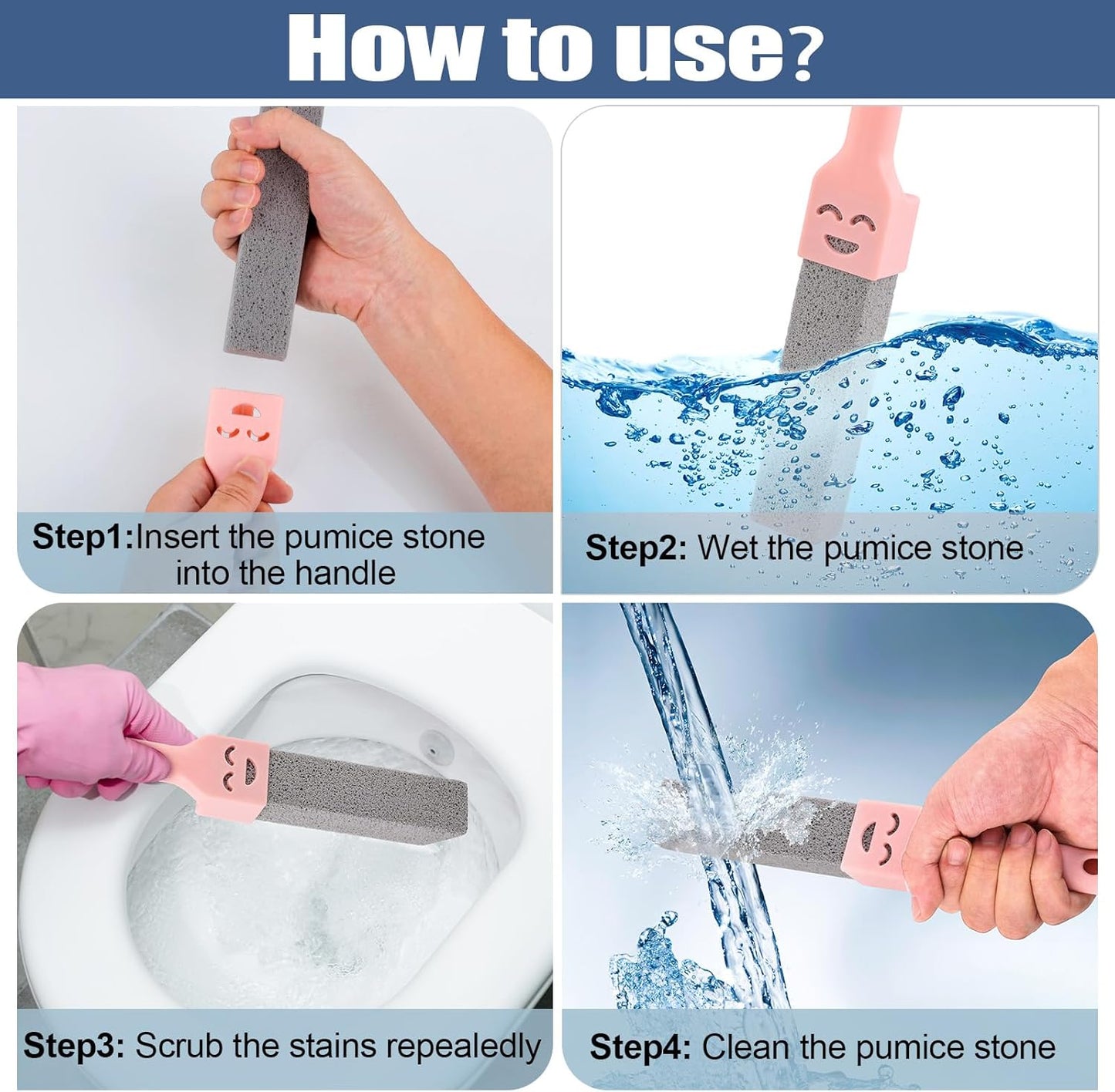 Navona 10 Pack Pumice Stone Scouring Sticks with 2 Universal Handles, Grey Pumice Stone Cleaner for Cleaning Toilets, Bathrooms, Kitchens, Spas and Pools