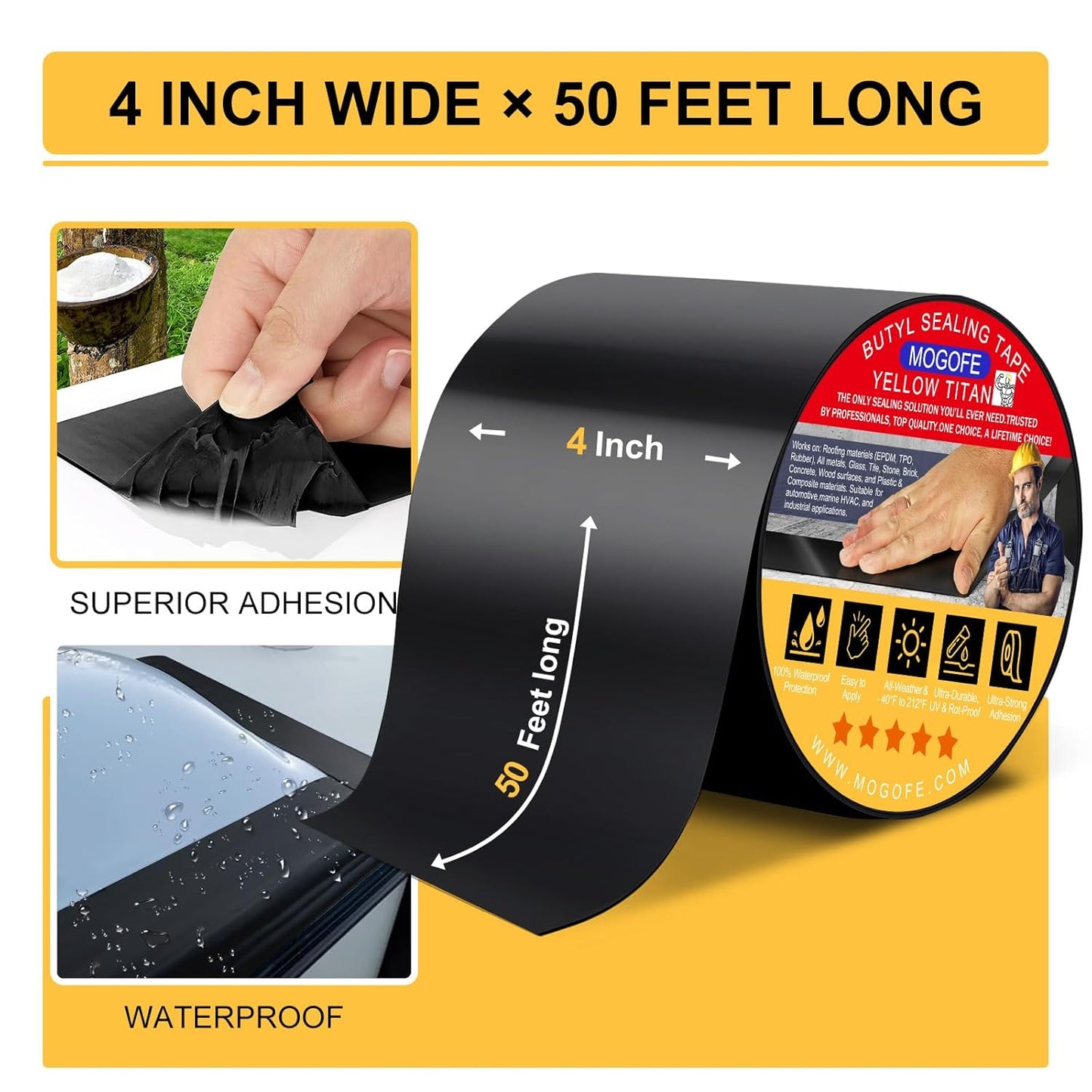 RV Roof Sealant Tape Black, 4 Inch x 50 Feet RV Repair Roof Sealer Seal Tape UV-Resistant Waterproof Sealant Tape for RV Repair, Camper, Trailer, Boat Sealing, Leaking Roof, Window