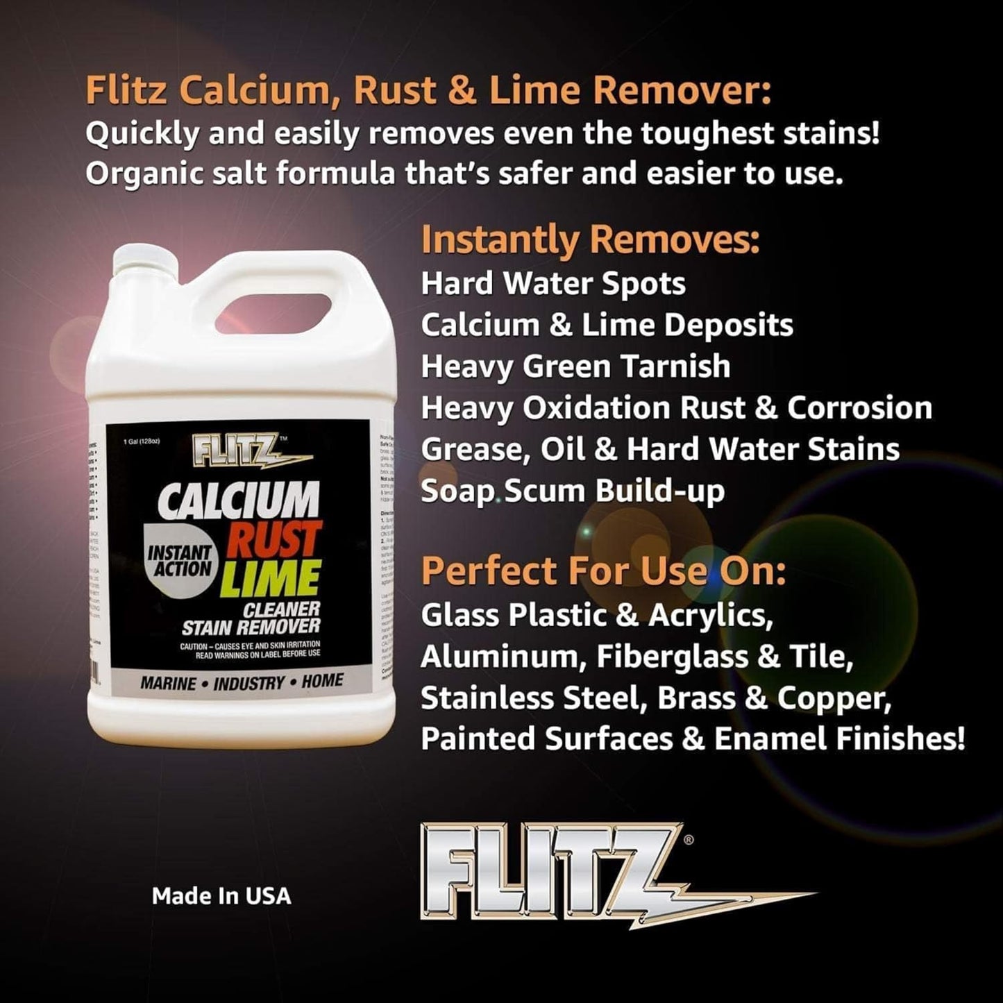 Flitz Calcium, Rust, & Lime Remover - 1 Gallon Bottle of USA-Made Limescale Remover for Toilets, Showers, and More - Powerful Spray that Instantly Eliminates Tarnish, Grease, and Other Grime (1 Pack)