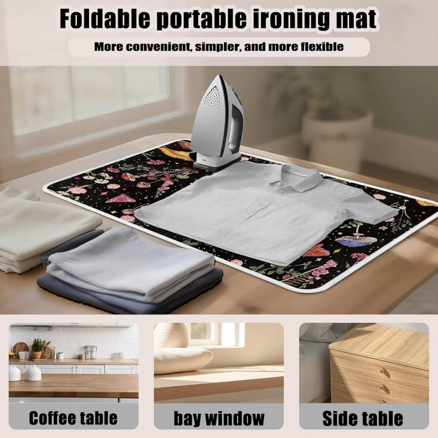 Mushroom Ironing Mat Portable Ironing Pad Blanket for Table Top Heat Resistance Travel Small 32 x 16 Inch Foldable Lightweight Iron Mats for Washer and Dryer