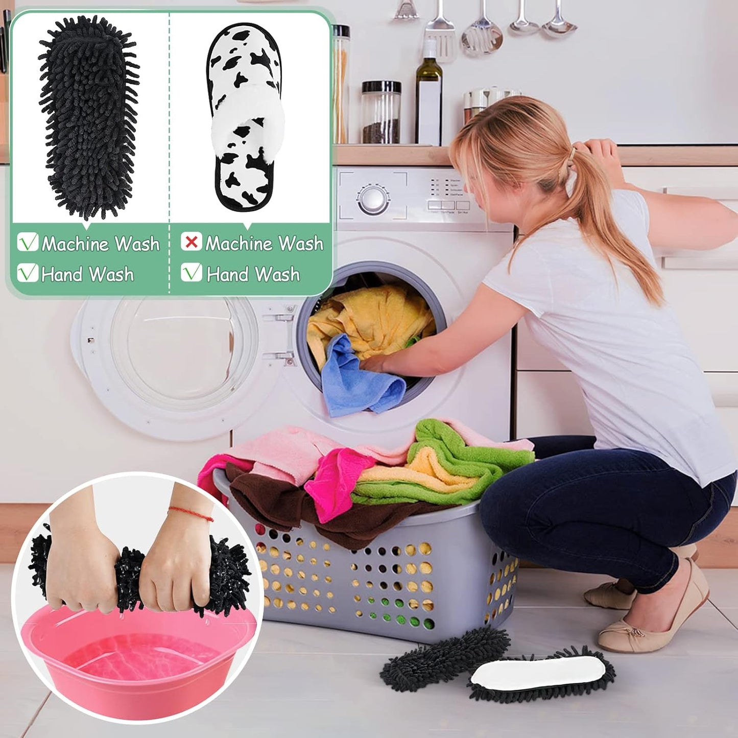 Microfiber Floor Mop Slippers House Dust Cleaning Tool Detachable Washable Shoes for Kitchen House Cleaning (Women 7-10/Men 5-8, Cow pattern)
