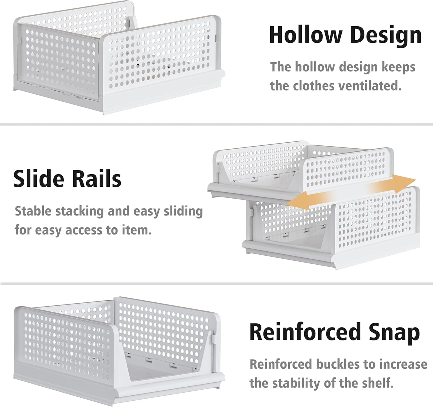 Proarea 5 Pack Stackable Plastic Storage Basket Closet Organizer Bin Foldable Clothes Organizer Storage Drawer Shelf Container for Living room Bathroom Kitchen Office (3L+2S)
