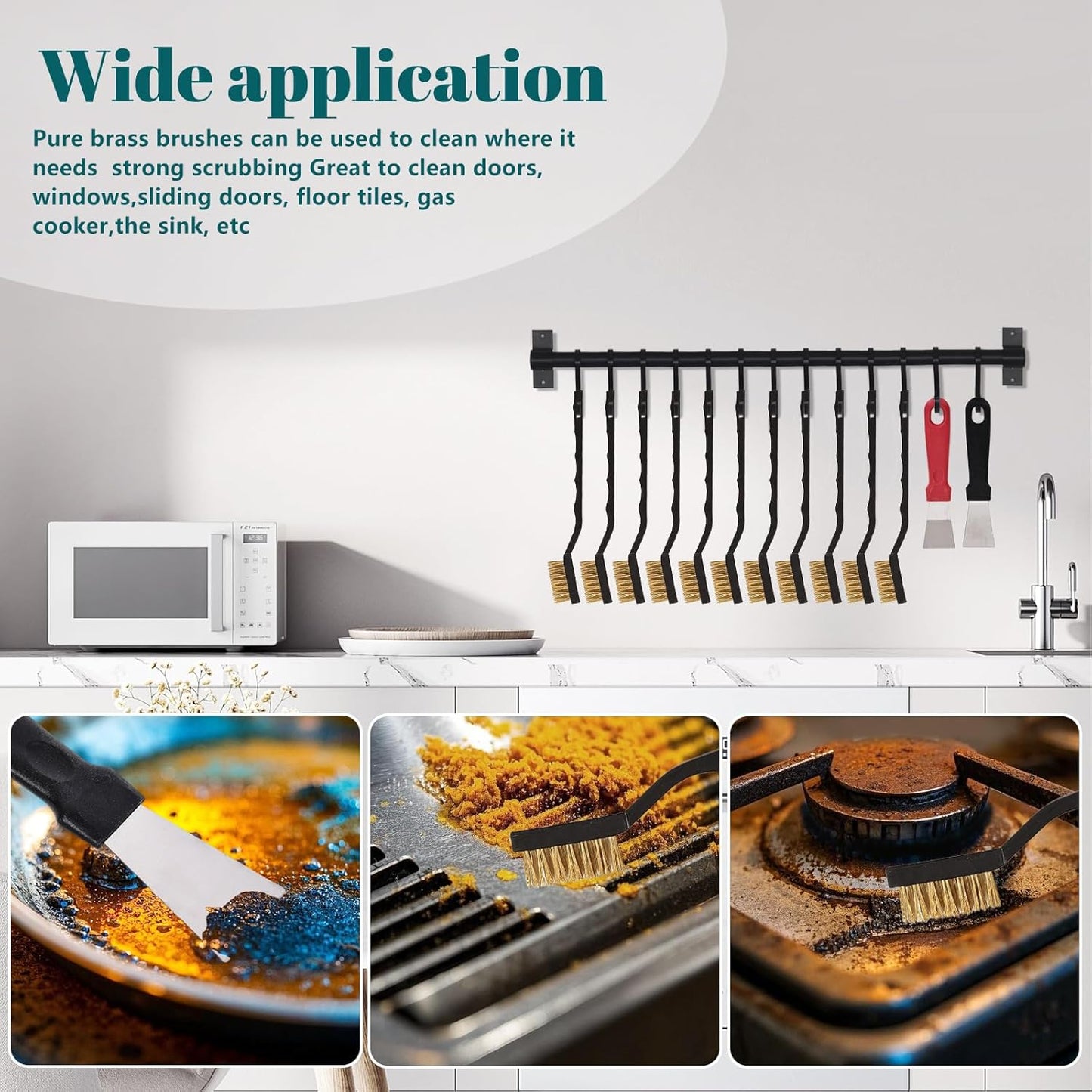 48 Pcs Mini Brass Brush Set, Brass Scratch Brush with Curved Handle, Cleaning Weld Slag and Rust