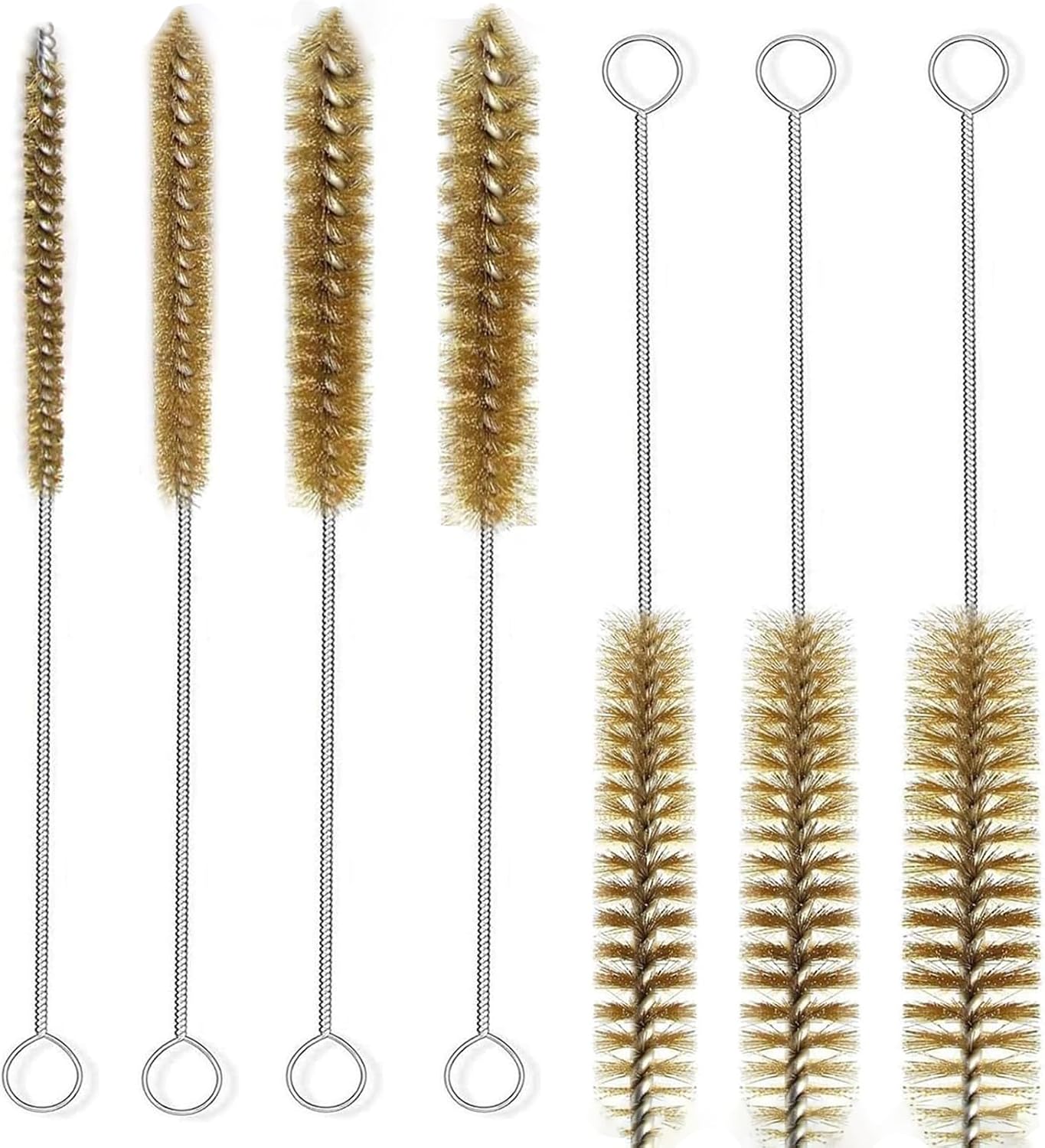 7pcs Brass Wire Tube Brushes Bottle Brush Set,11Inch Long Wire Brushes for Cleaning,Wire Pipe Cleaner Bore Brush Cleaning for Tubes,Bottle,Keyboards,Glass