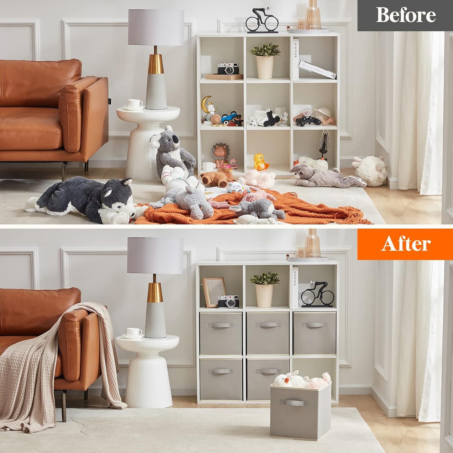 Lifewit Collapsible Fabric Storage Cubes Bins Set 11 Inch, Foldable Cubby Organizers Boxes, 6 Pack Organizing Baskets for Shelf, Closet, Utility Room, Storage Room, 18L Light Gray